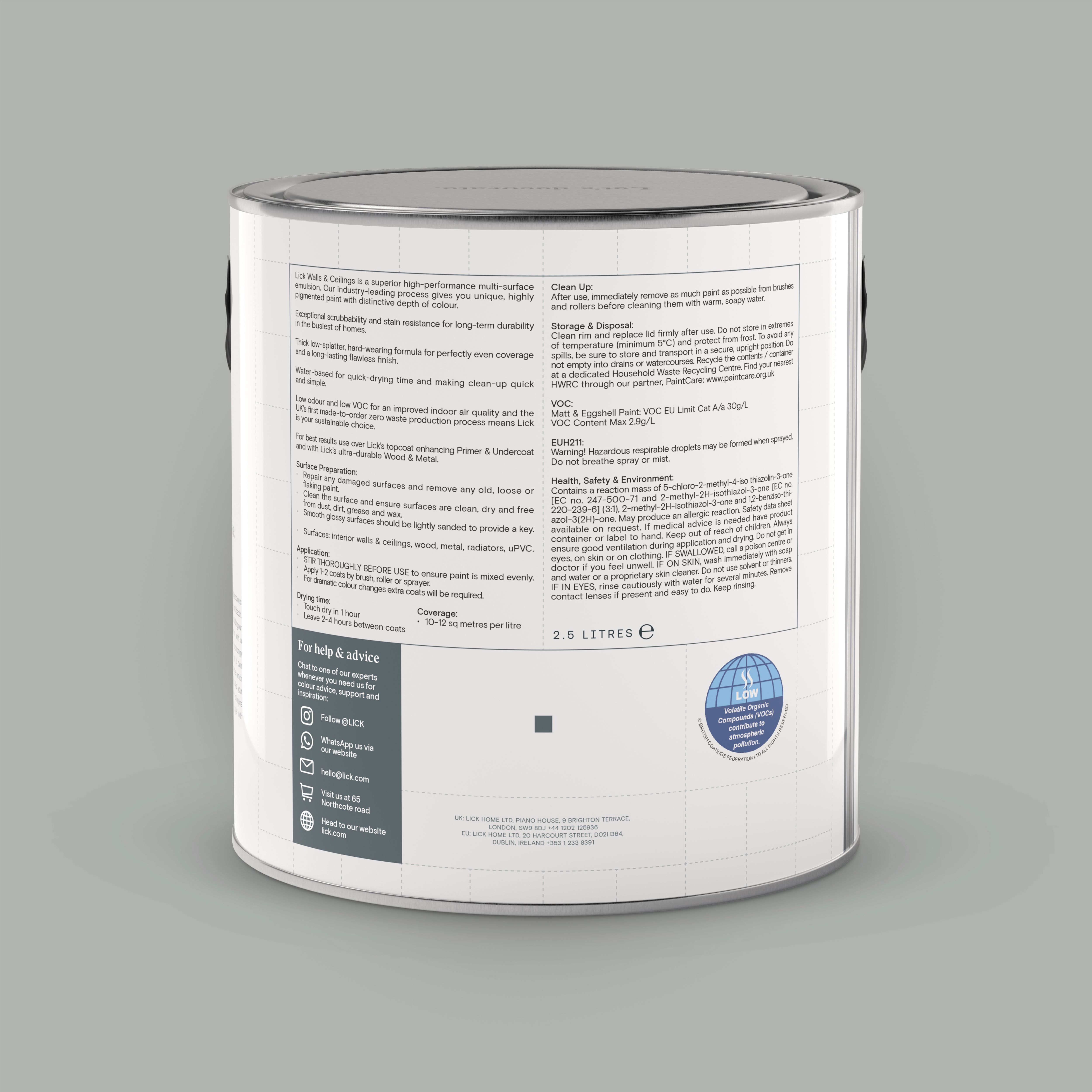 Lick Grey 18 Eggshell Emulsion paint, 2.5L