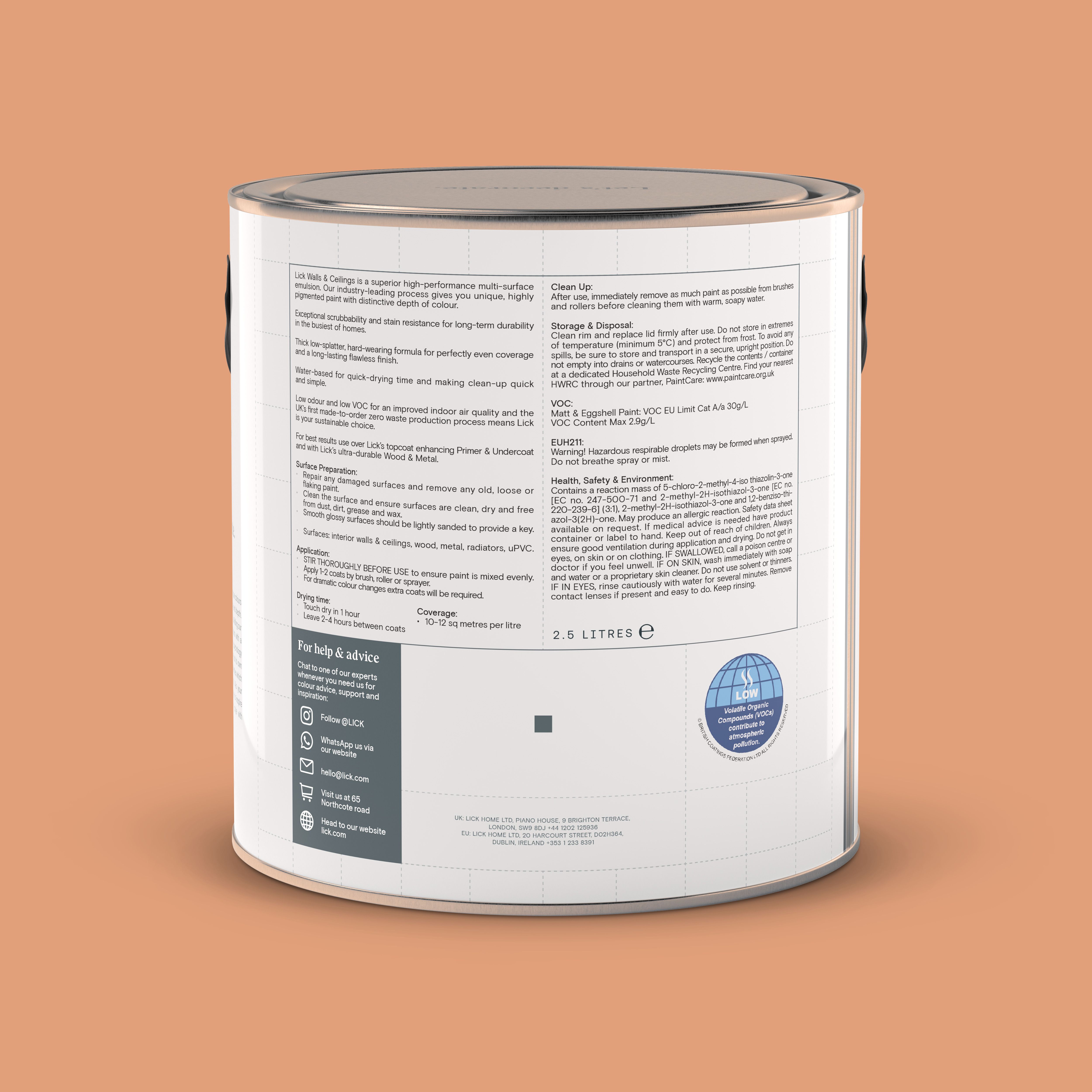 Lick Orange 05 Matt Emulsion paint, 2.5L