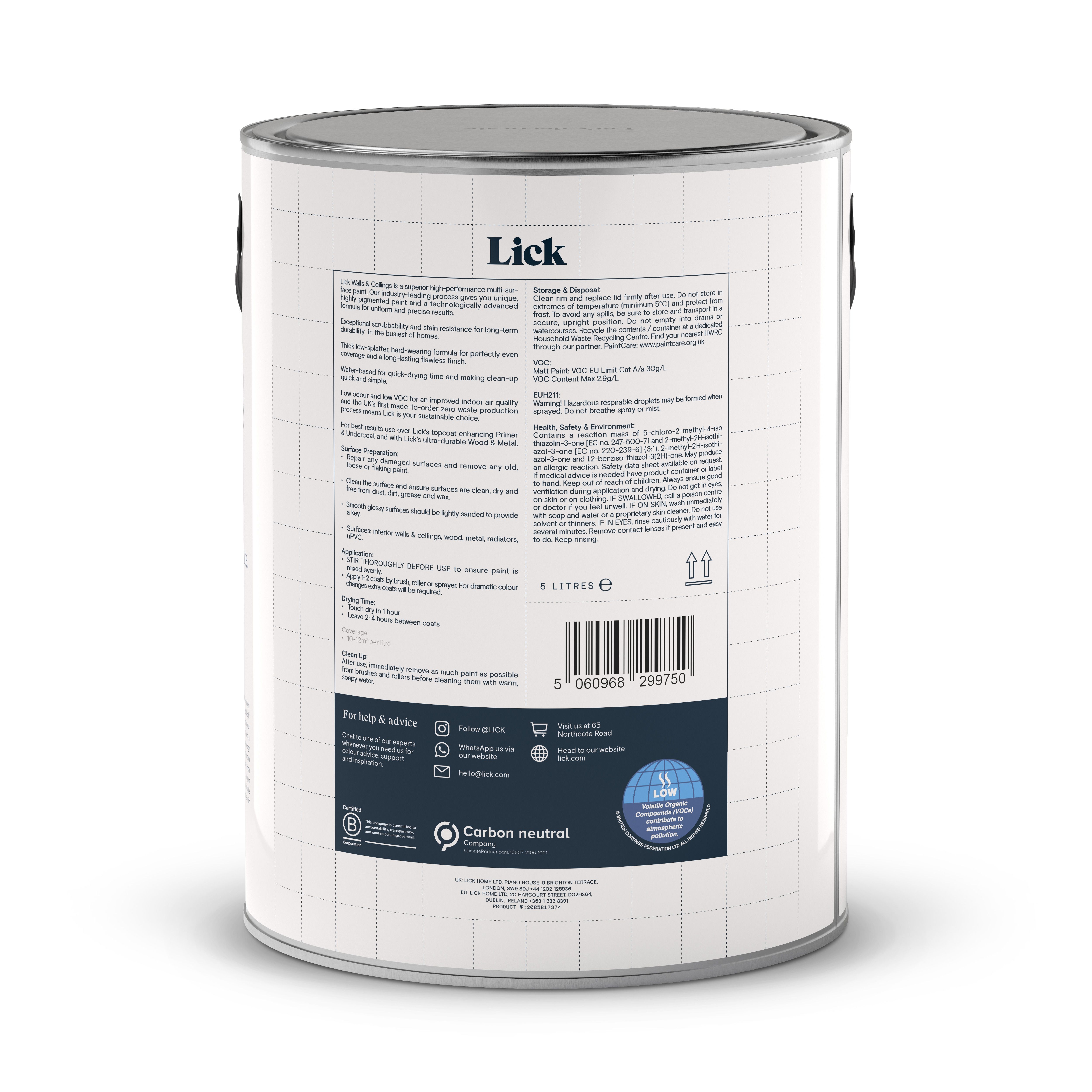 Lick Pure Brilliant White 00 Matt Emulsion paint, 5L