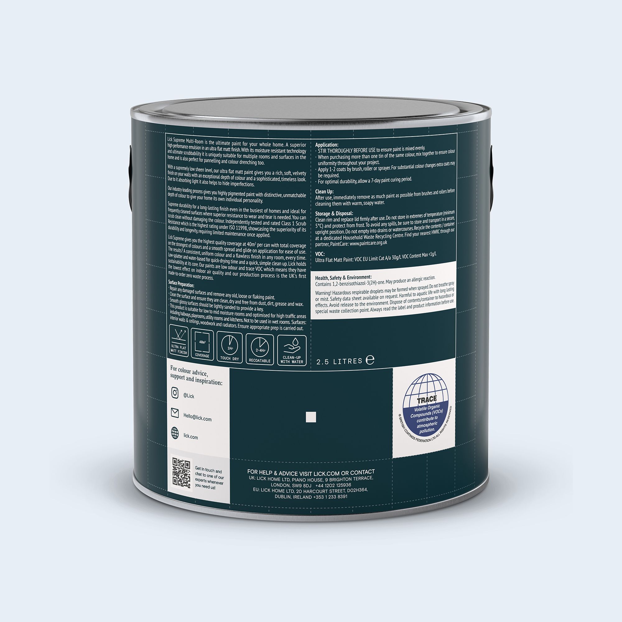 Lick Supreme Blue 14 Flat matt Multi-surface Emulsion paint, 2.5L