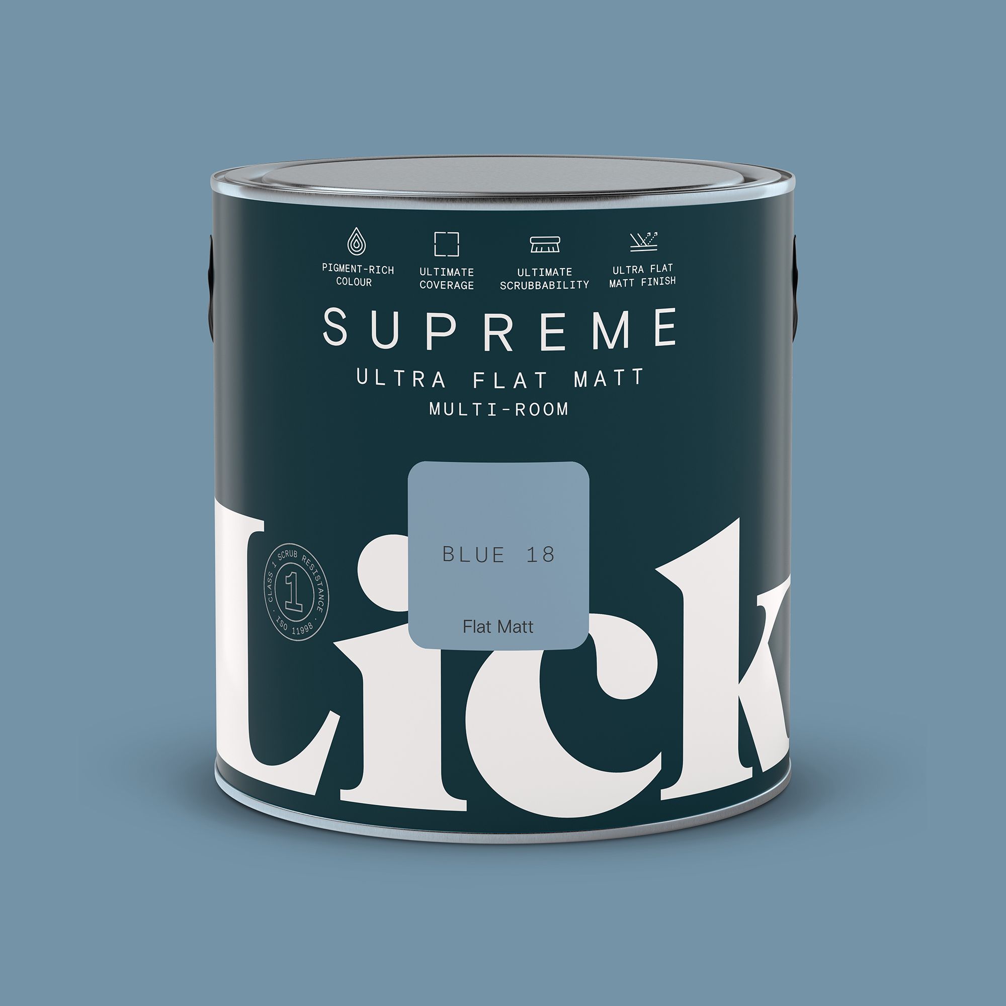 Lick Supreme Blue 18 Flat matt Multi-surface Emulsion paint, 2.5L