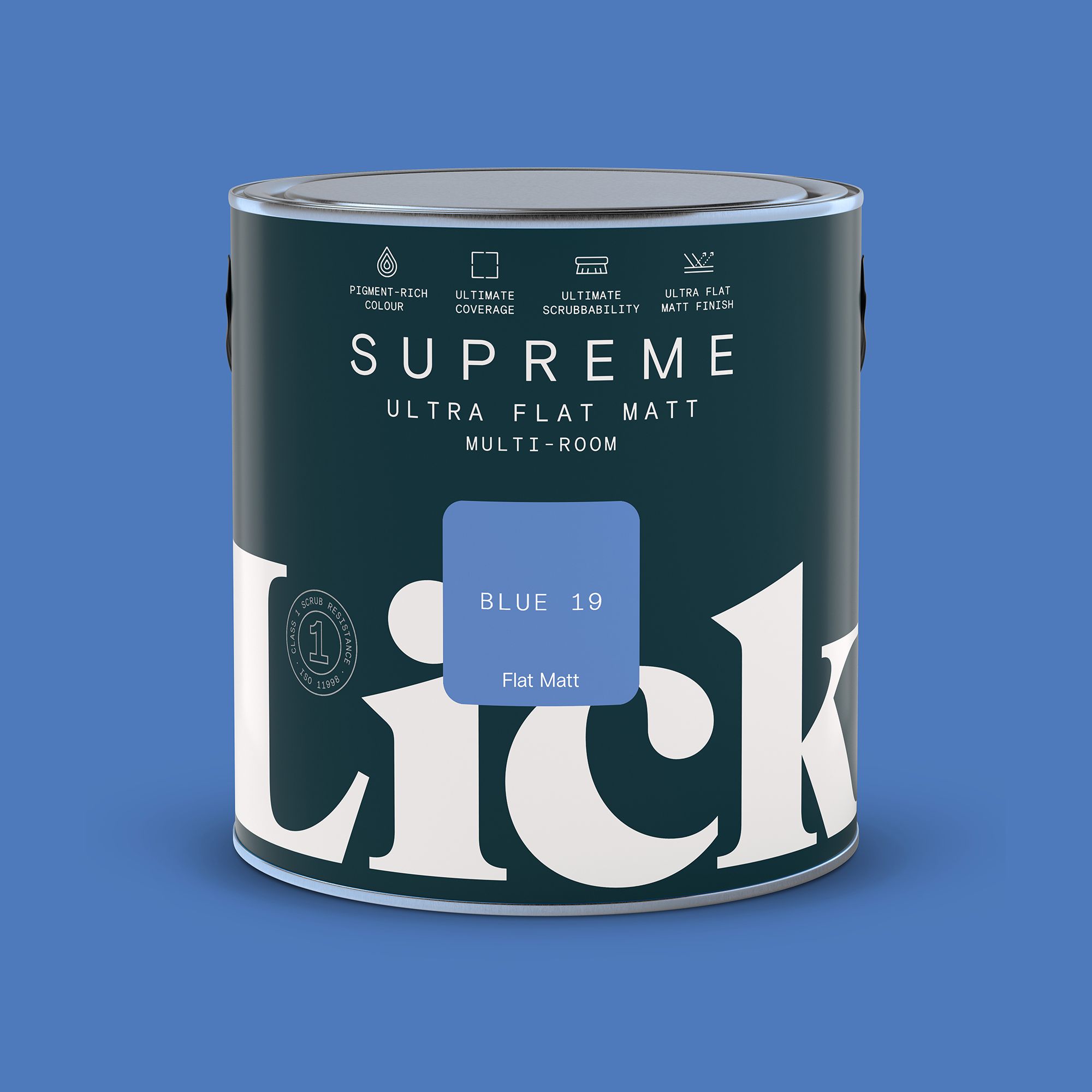 Lick Supreme Blue 19 Flat matt Multi-surface Emulsion paint, 2.5L