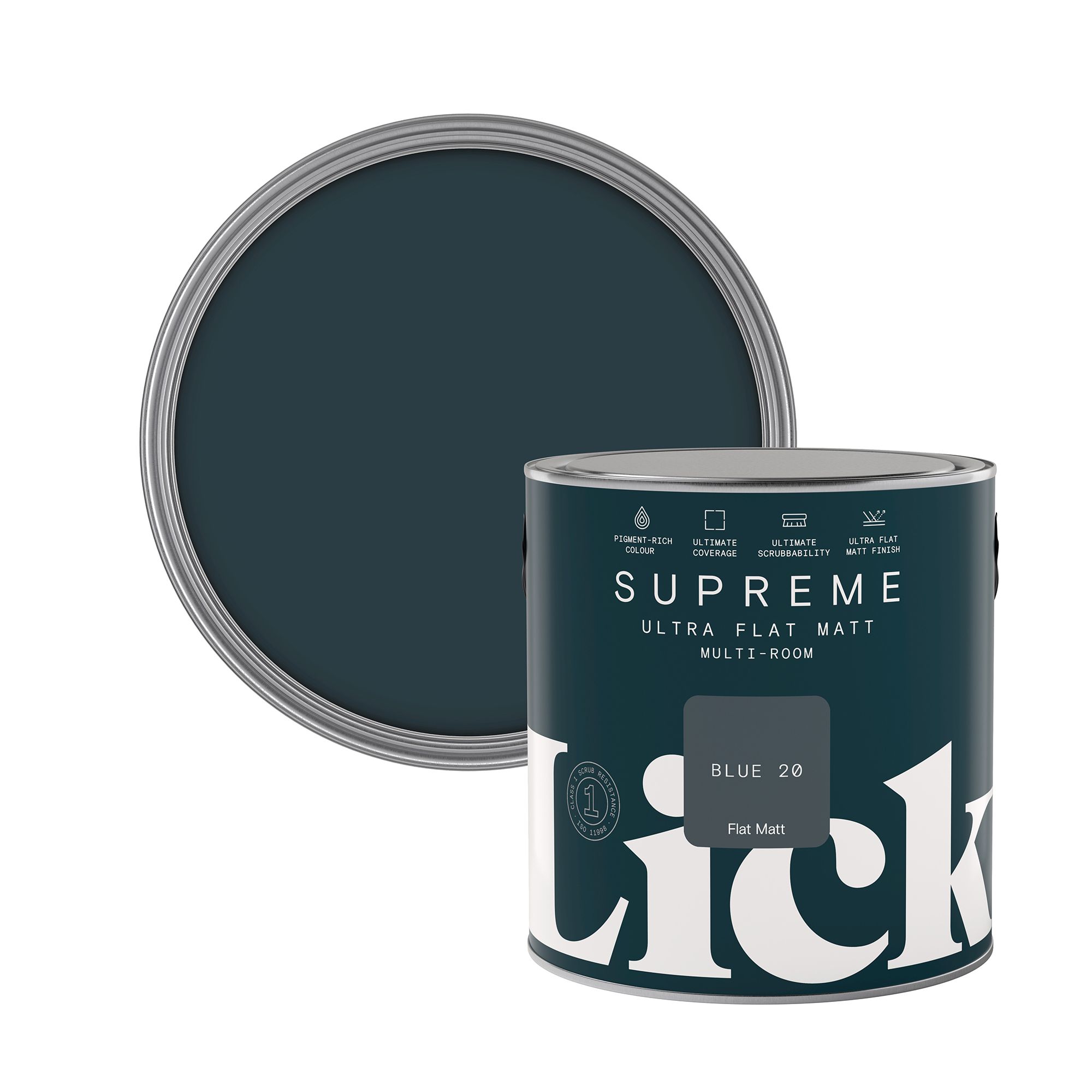 Lick Supreme Blue 20 Flat matt Multi-surface Emulsion paint, 2.5L