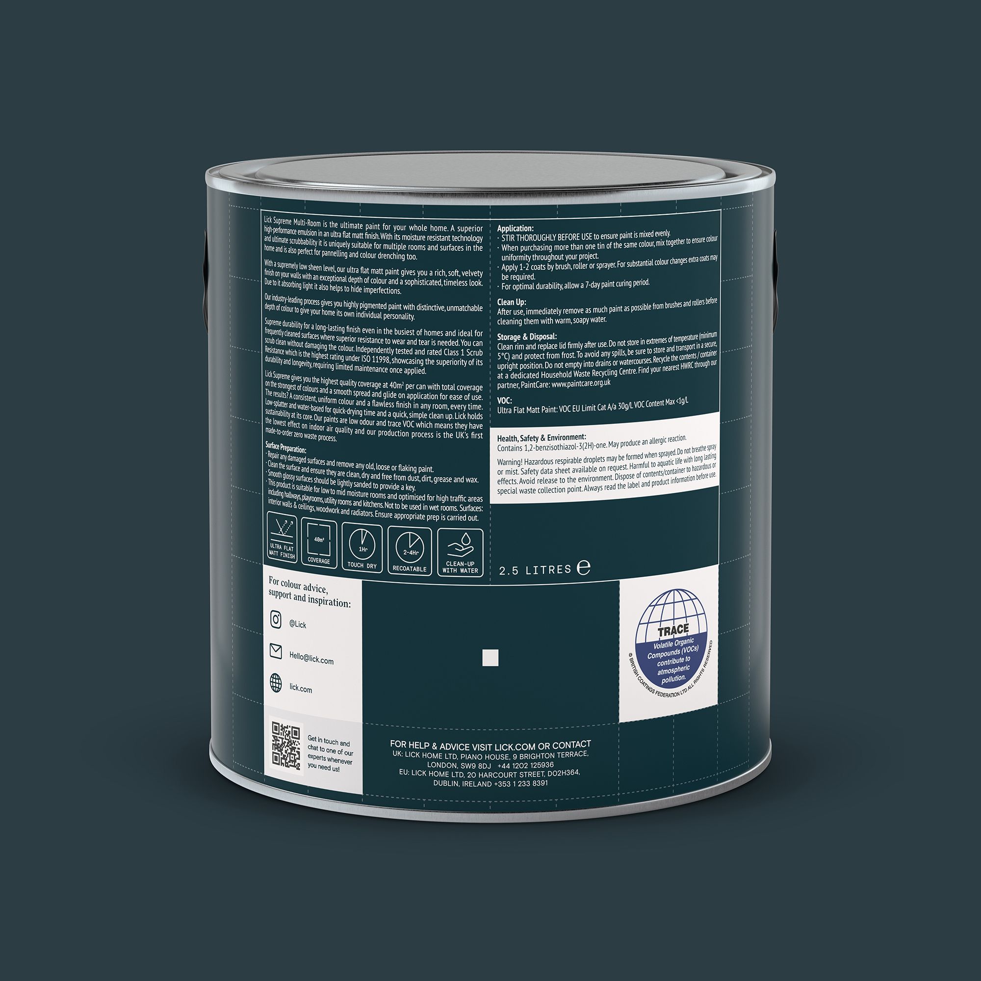 Lick Supreme Blue 20 Flat matt Multi-surface Emulsion paint, 2.5L