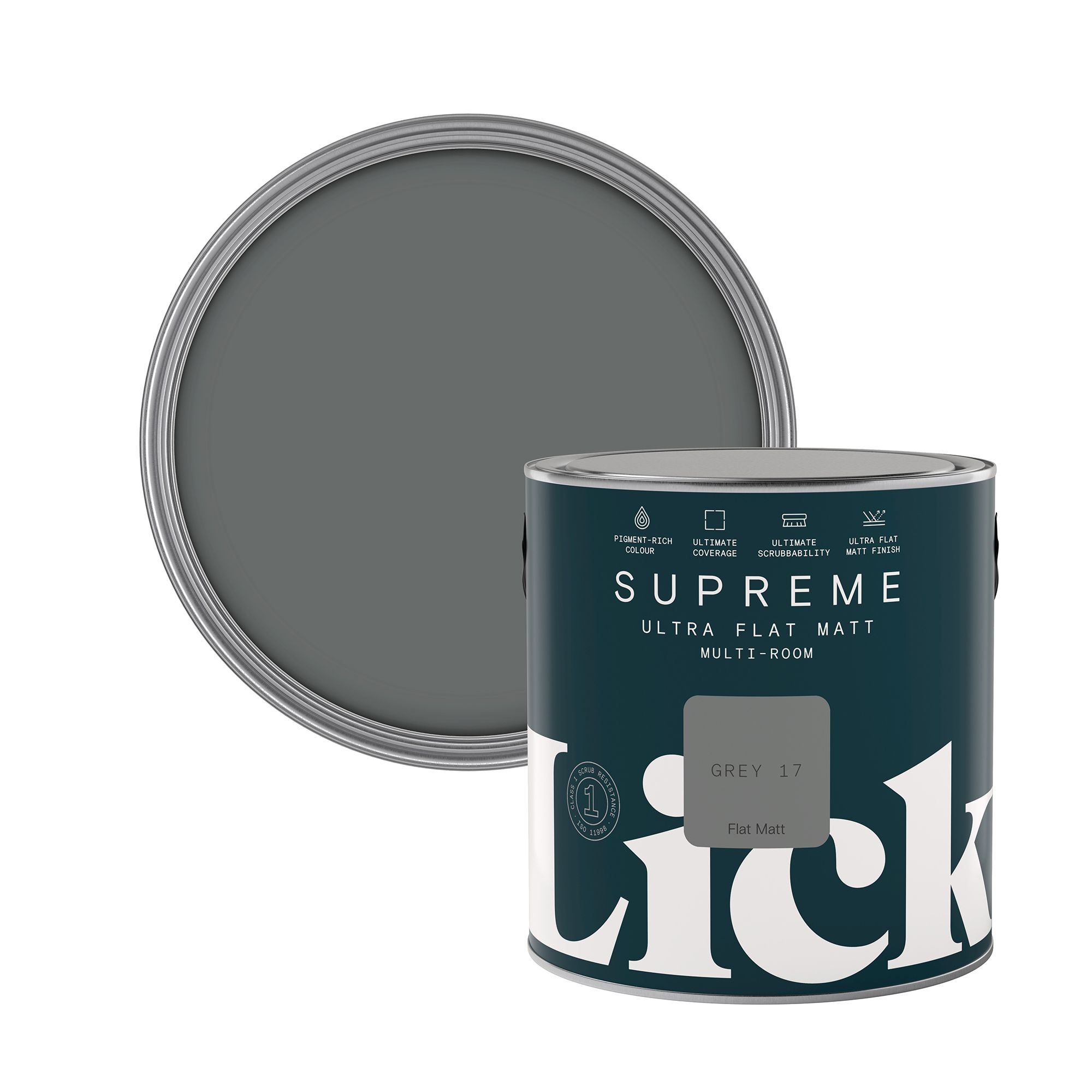 Lick Supreme Grey 17 Flat matt Multi-surface Emulsion paint, 2.5L
