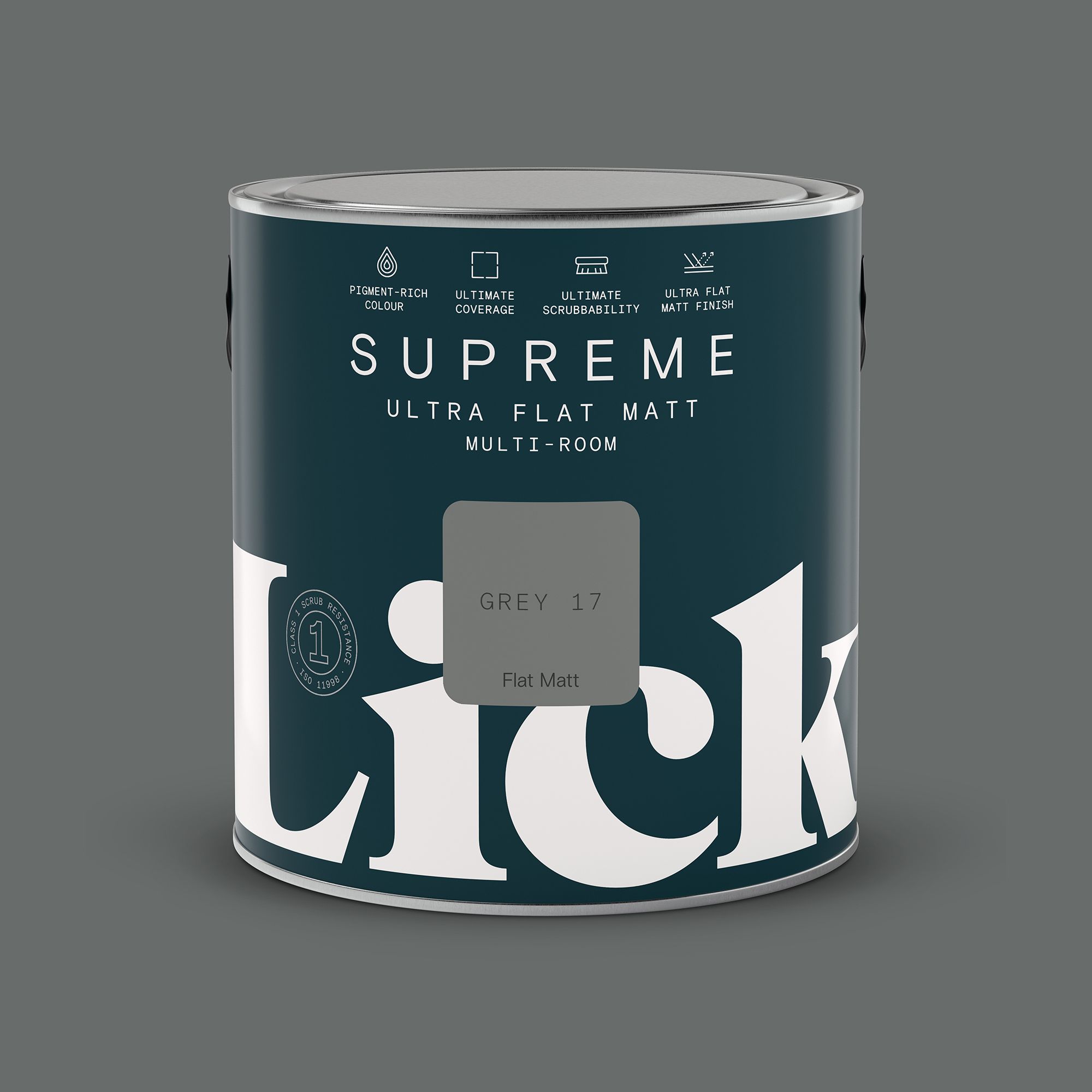 Lick Supreme Grey 17 Flat matt Multi-surface Emulsion paint, 2.5L