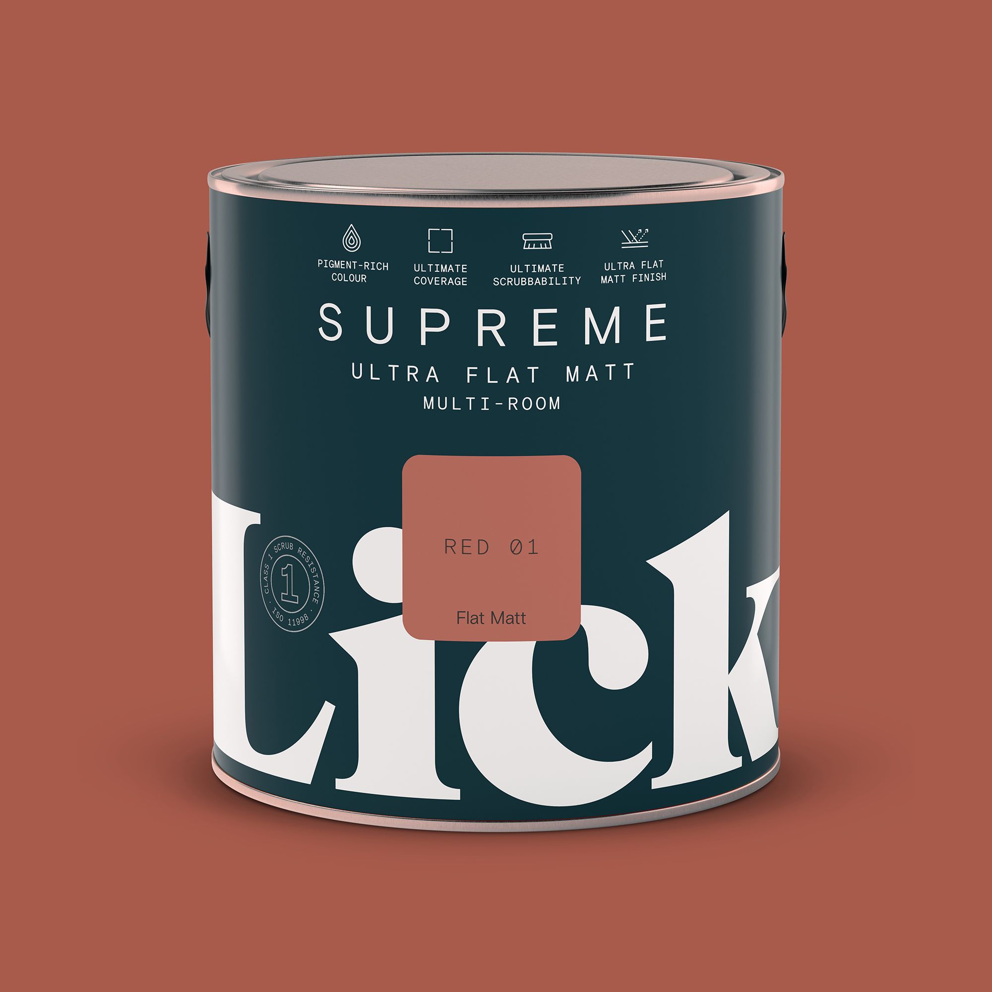 Lick Supreme Red 01 Flat matt Multi-surface Emulsion paint, 2.5L