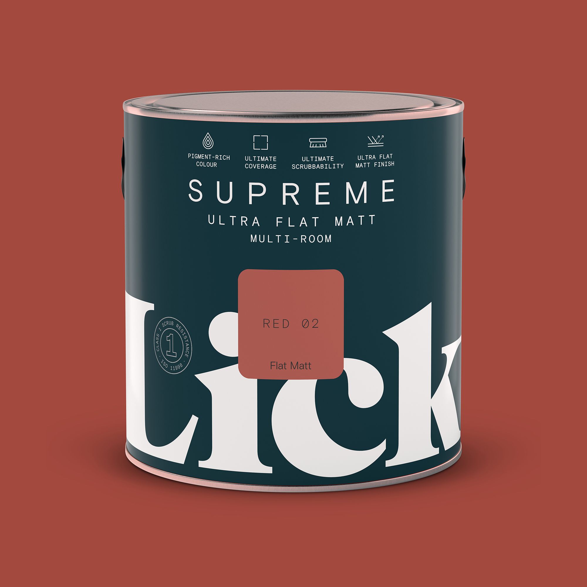 Lick Supreme Red 02 Flat matt Multi-surface Emulsion paint, 2.5L