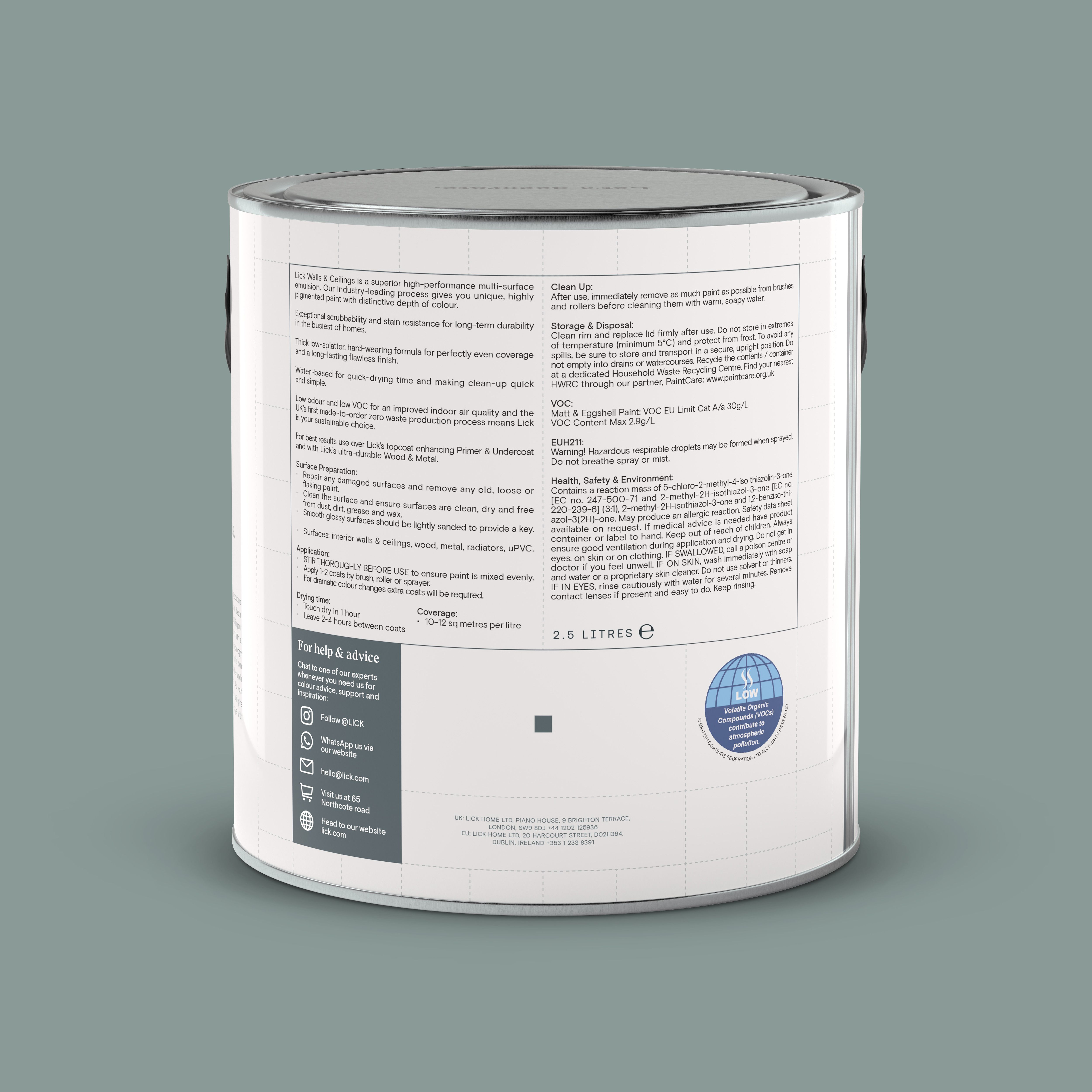 Lick Teal 01 Matt Emulsion paint, 2.5L