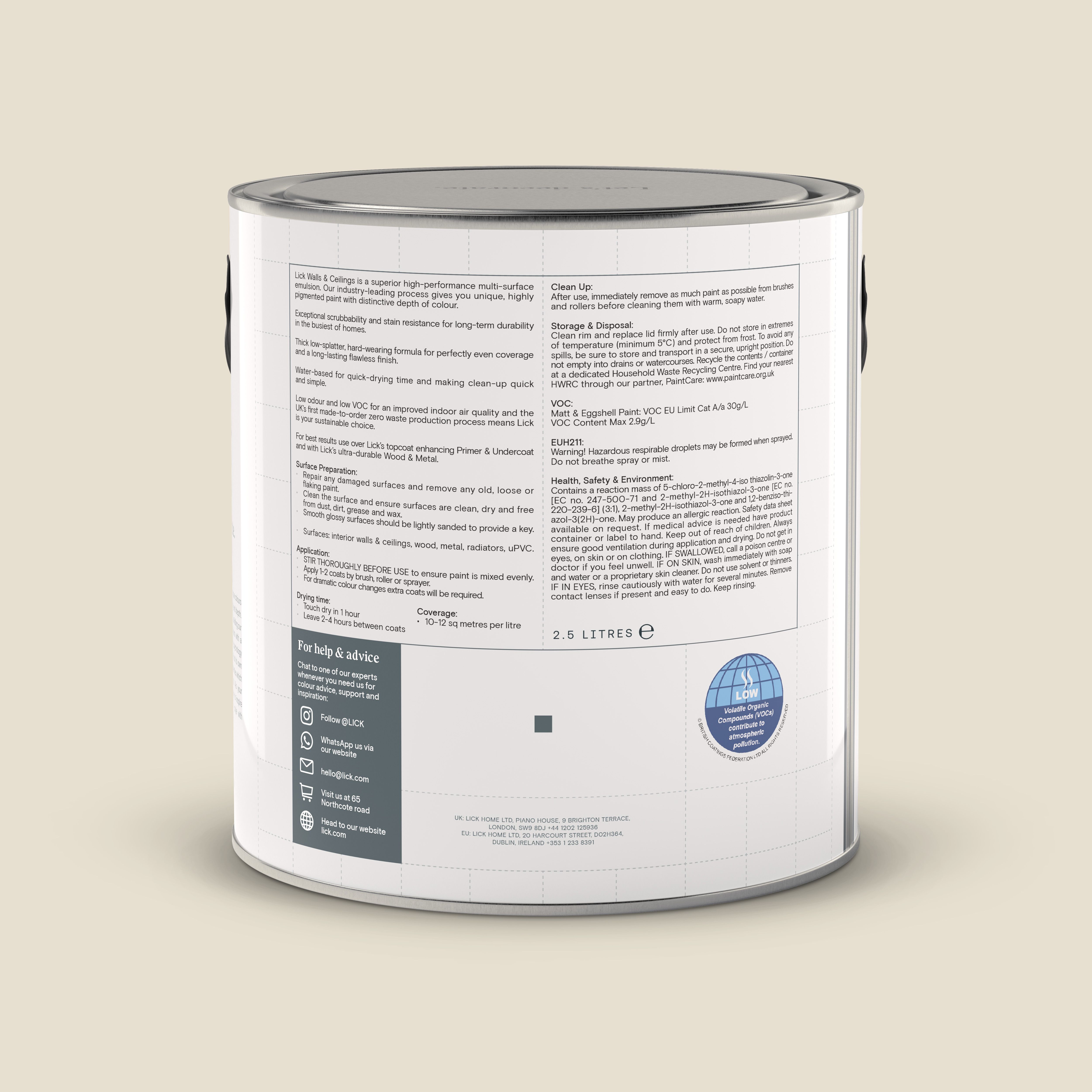 Lick White 05 Eggshell Emulsion paint, 2.5L
