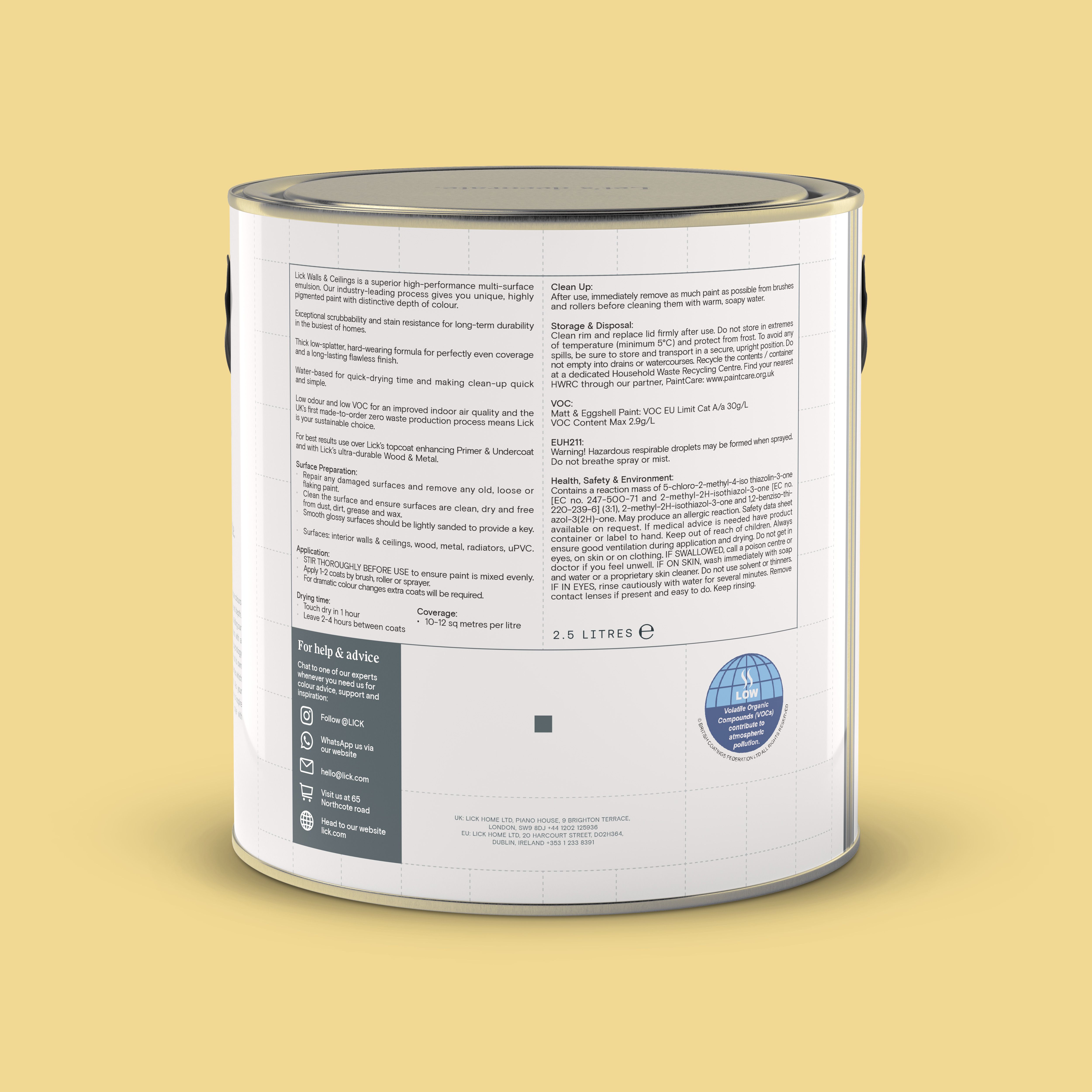 Lick Yellow 08 Matt Emulsion paint, 2.5L