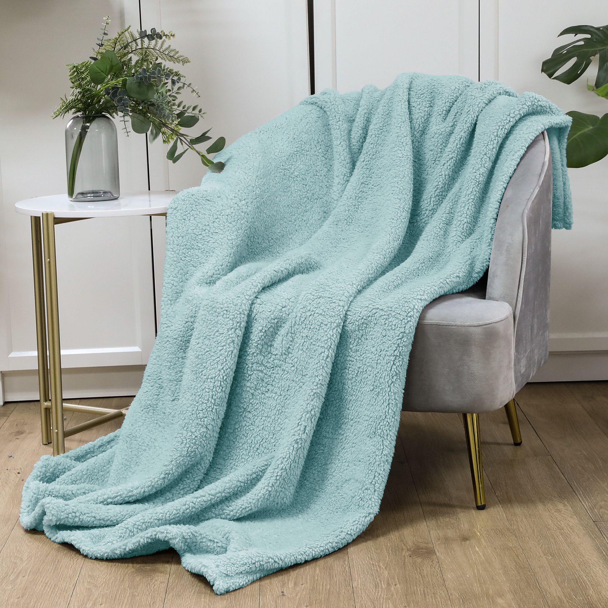 Light blue Plain Fleece Throw