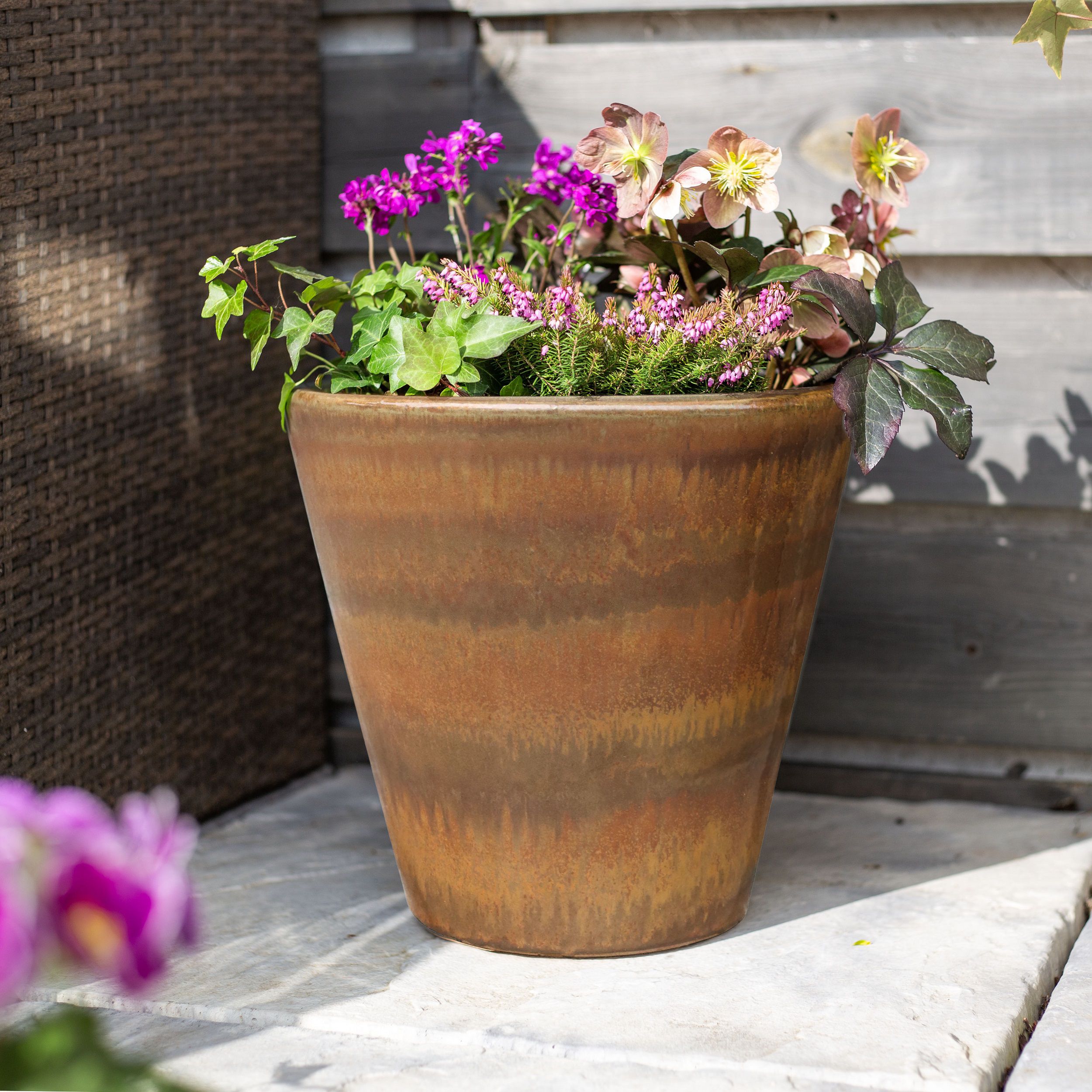 Lily Burnt Orange Terracotta Glazed Plant pot (H)31cm