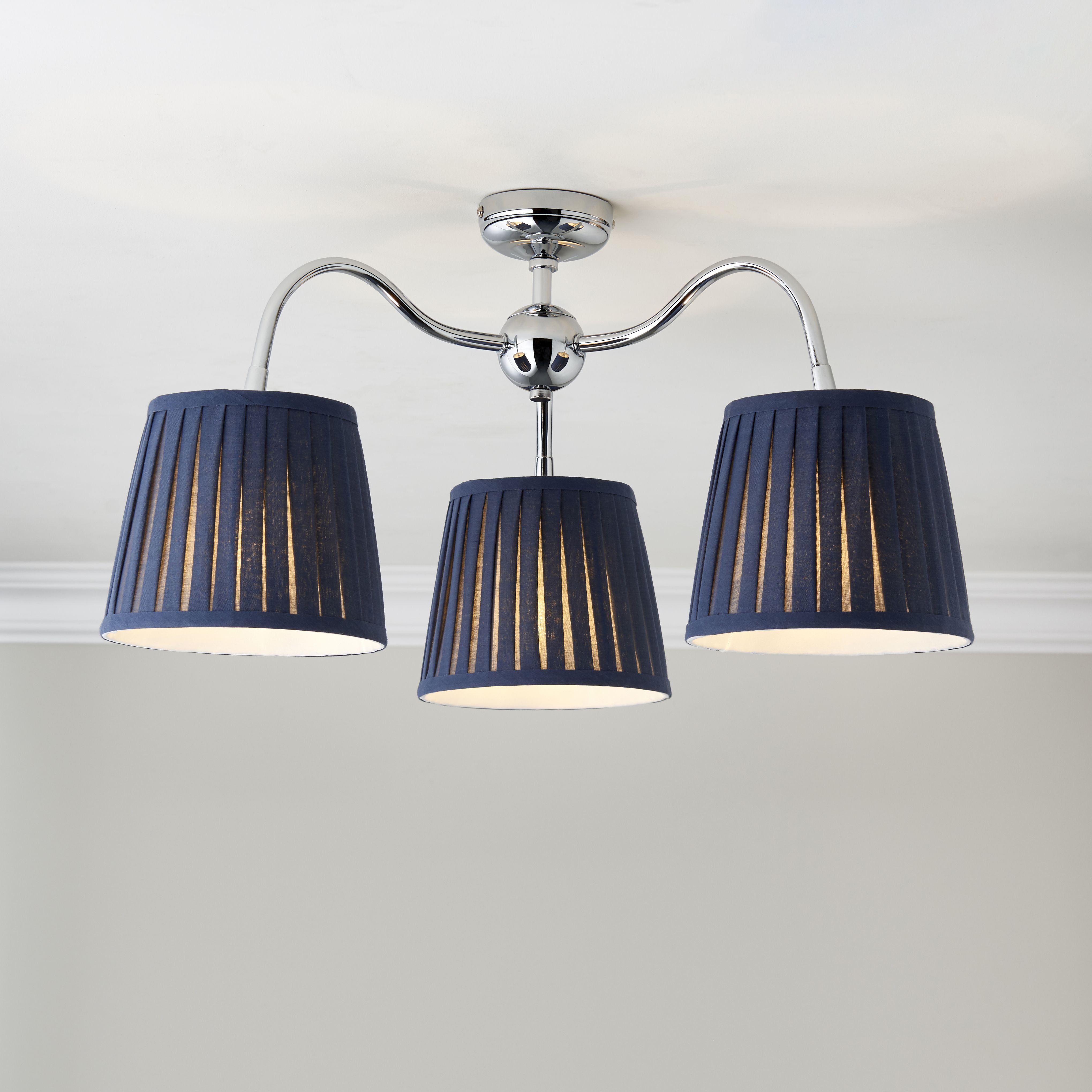 Lily Pleated Fabric & metal Navy 3 Lamp Ceiling light