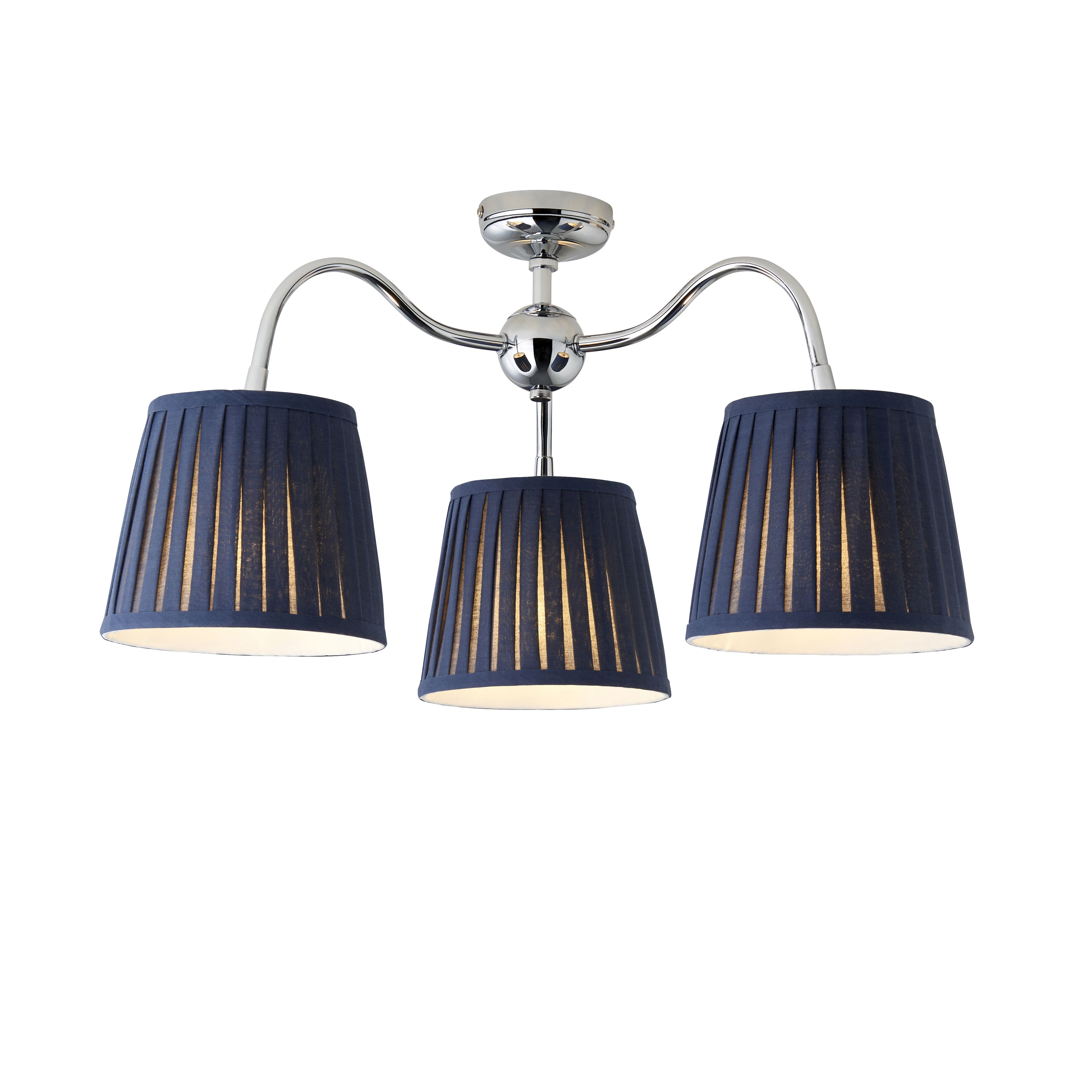 Lily Pleated Fabric & metal Navy 3 Lamp Ceiling light