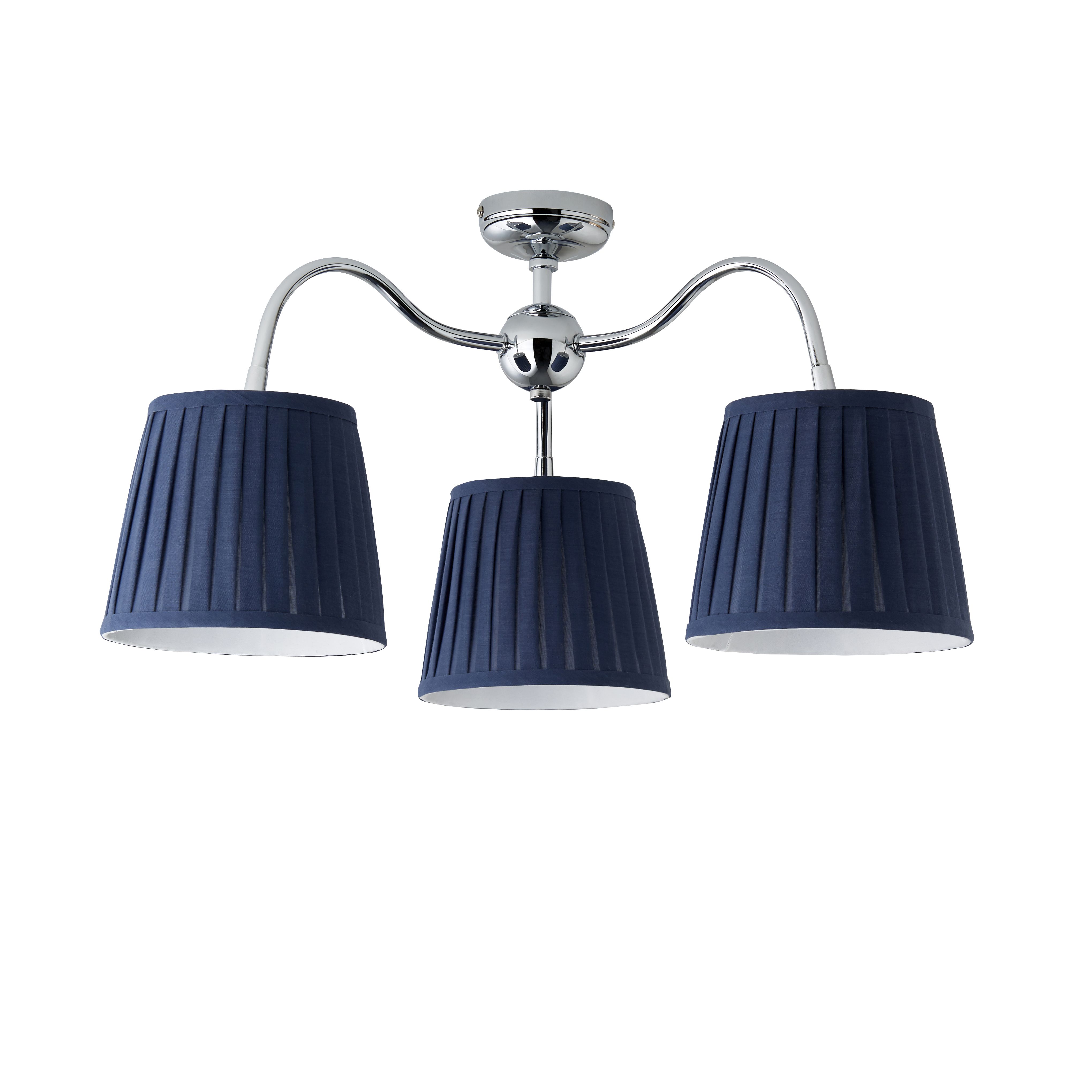 Lily Pleated Fabric & metal Navy 3 Lamp Ceiling light