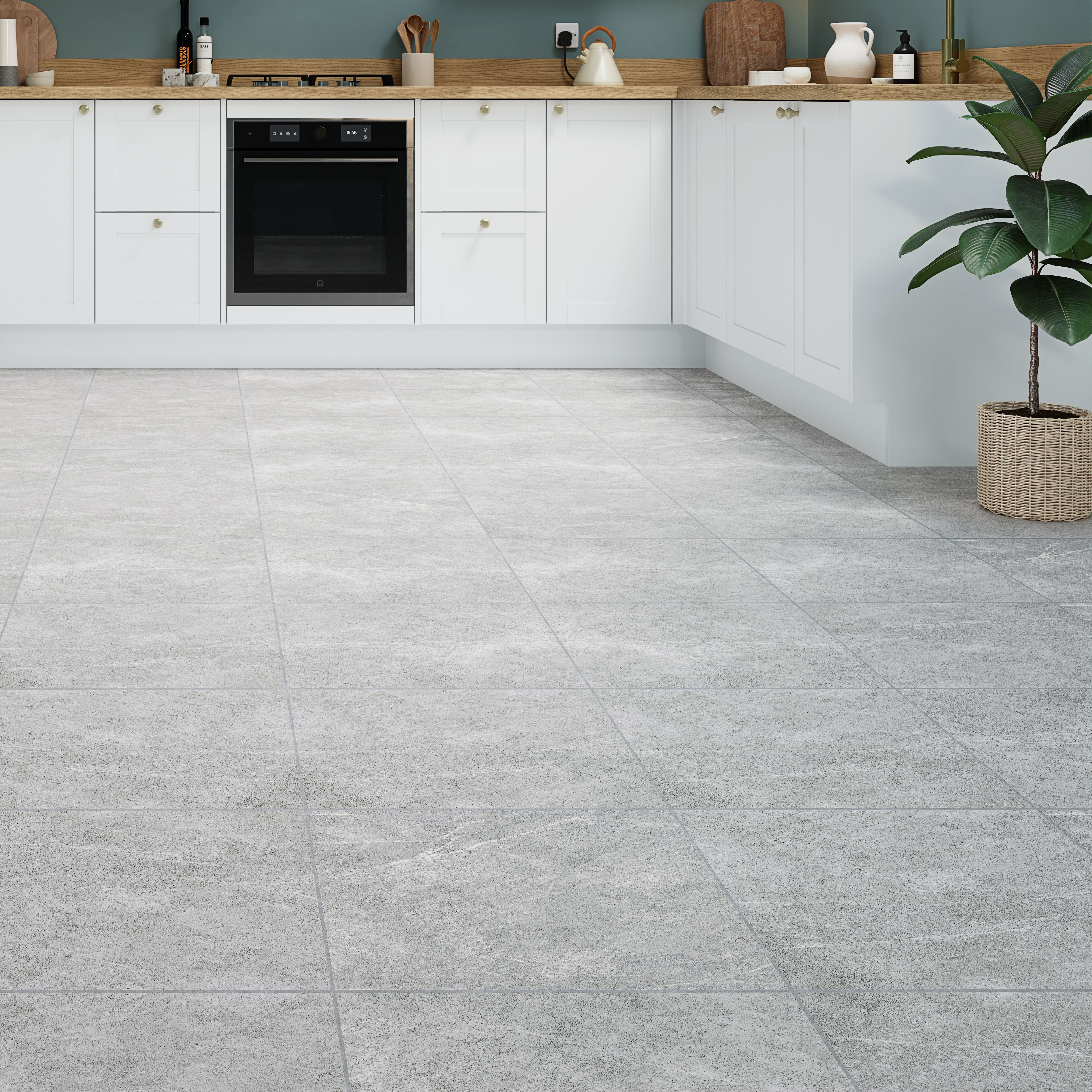 Limo Grey Matt Stone effect Ceramic Indoor Wall & floor Tile Sample