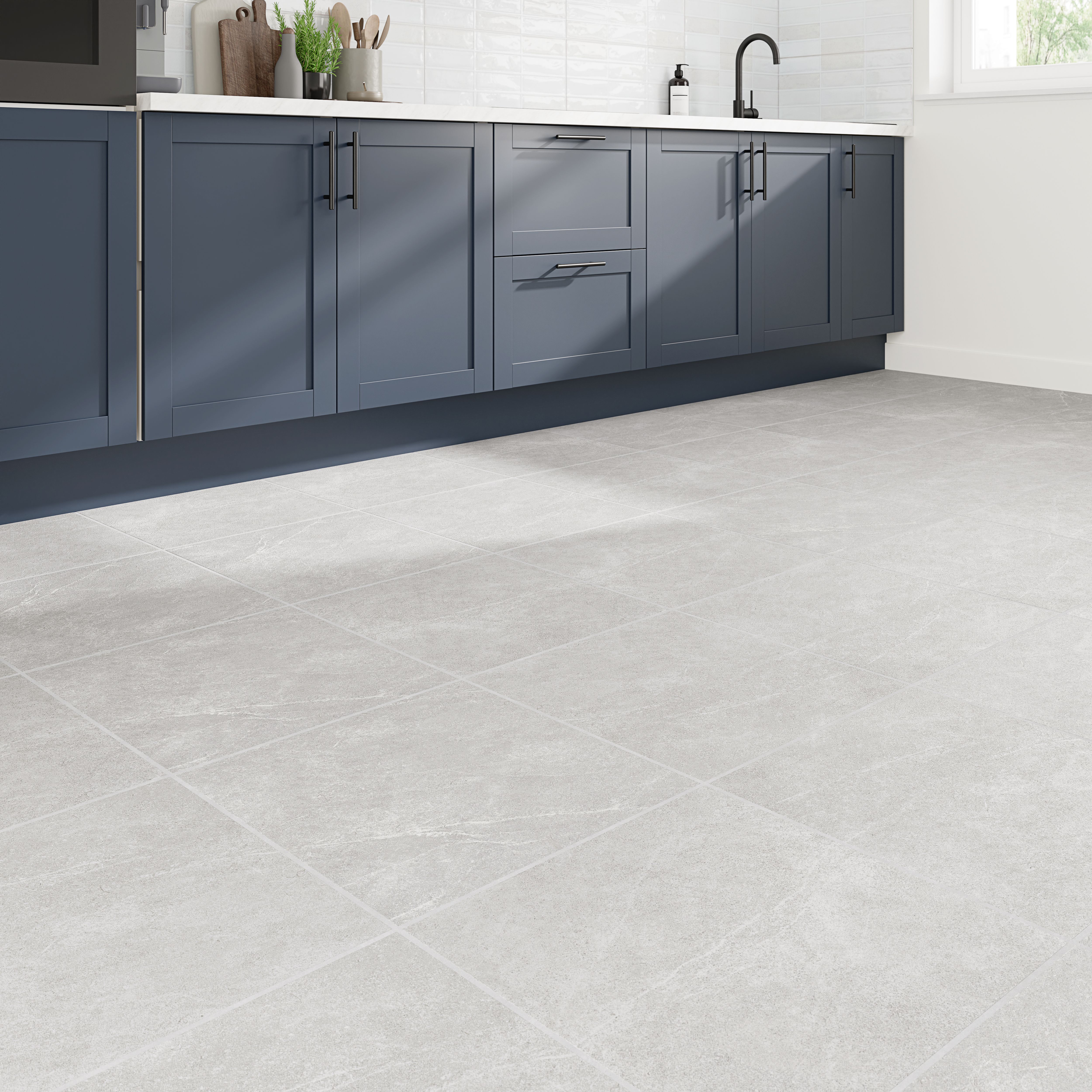 Limo Grey Matt Stone effect Ceramic Indoor Wall & floor Tile Sample