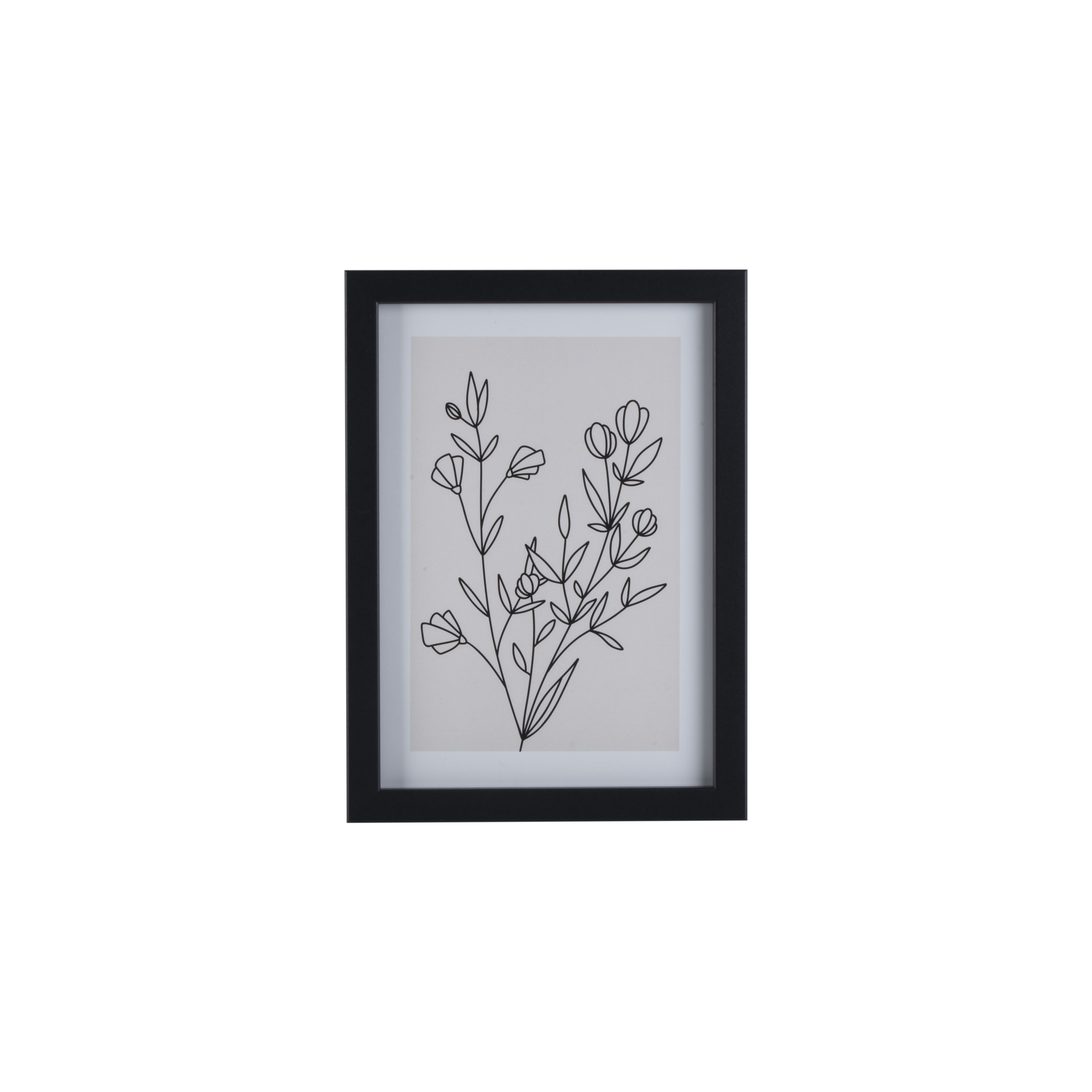 Line Floral Black Framed print (H)33cm x (W)24cm, Set of 3