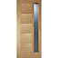 Linear 5 panel Frosted glass Obscure Timber White oak veneer Swinging External Front Door, (H)1981mm (W)762mm