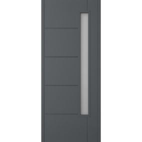 Linear 5 panel Frosted Glazed Shaker Anthracite Composite External Panel Front door, (H)1981mm (W)838mm