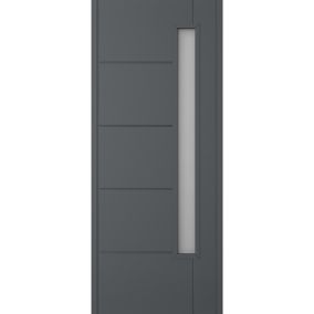 Linear 5 panel Frosted Glazed Shaker Anthracite External Panel Front door, (H)1981mm (W)762mm