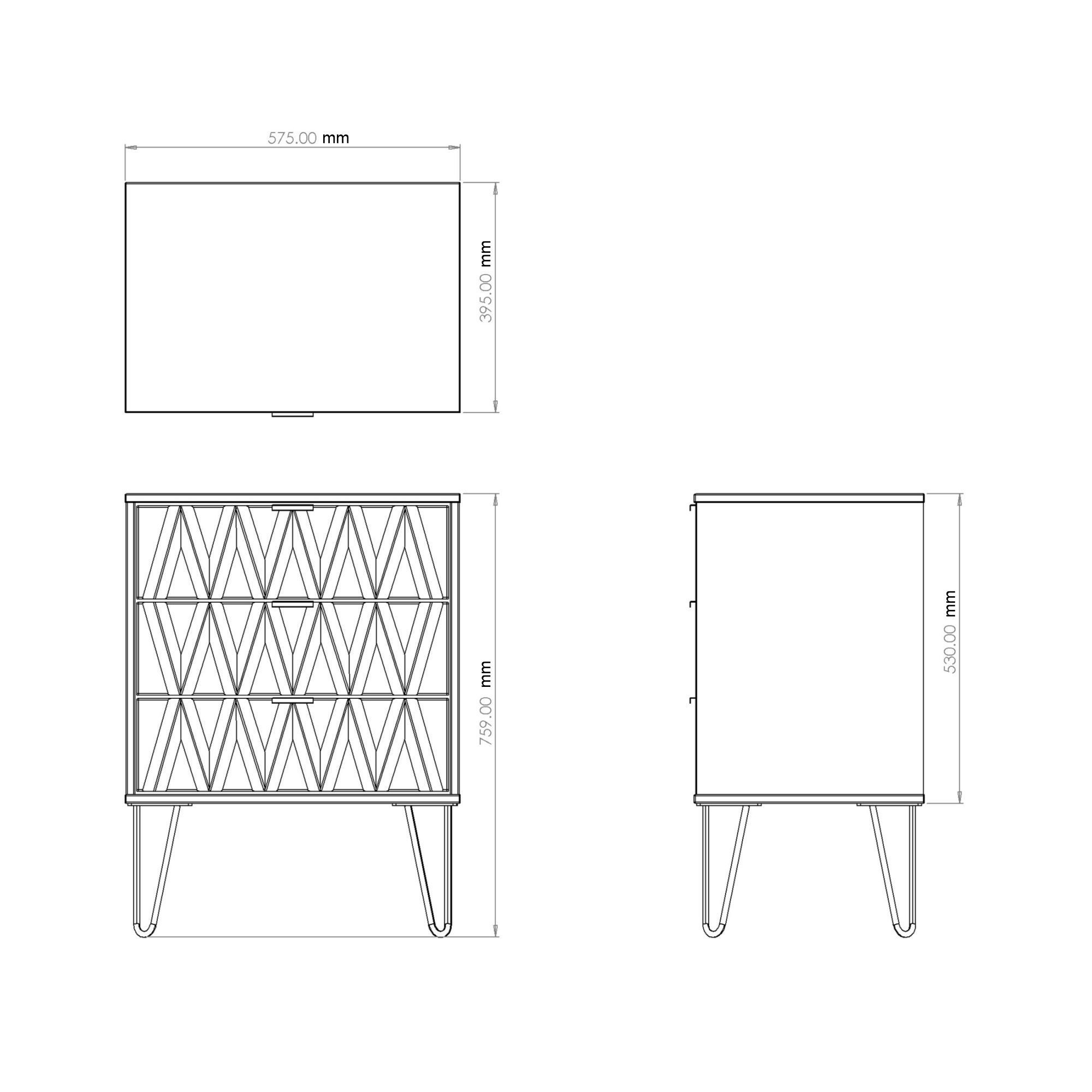Linear Ready assembled Matt green 3 Drawer Chest of drawers (H)740mm (W)575mm (D)395mm