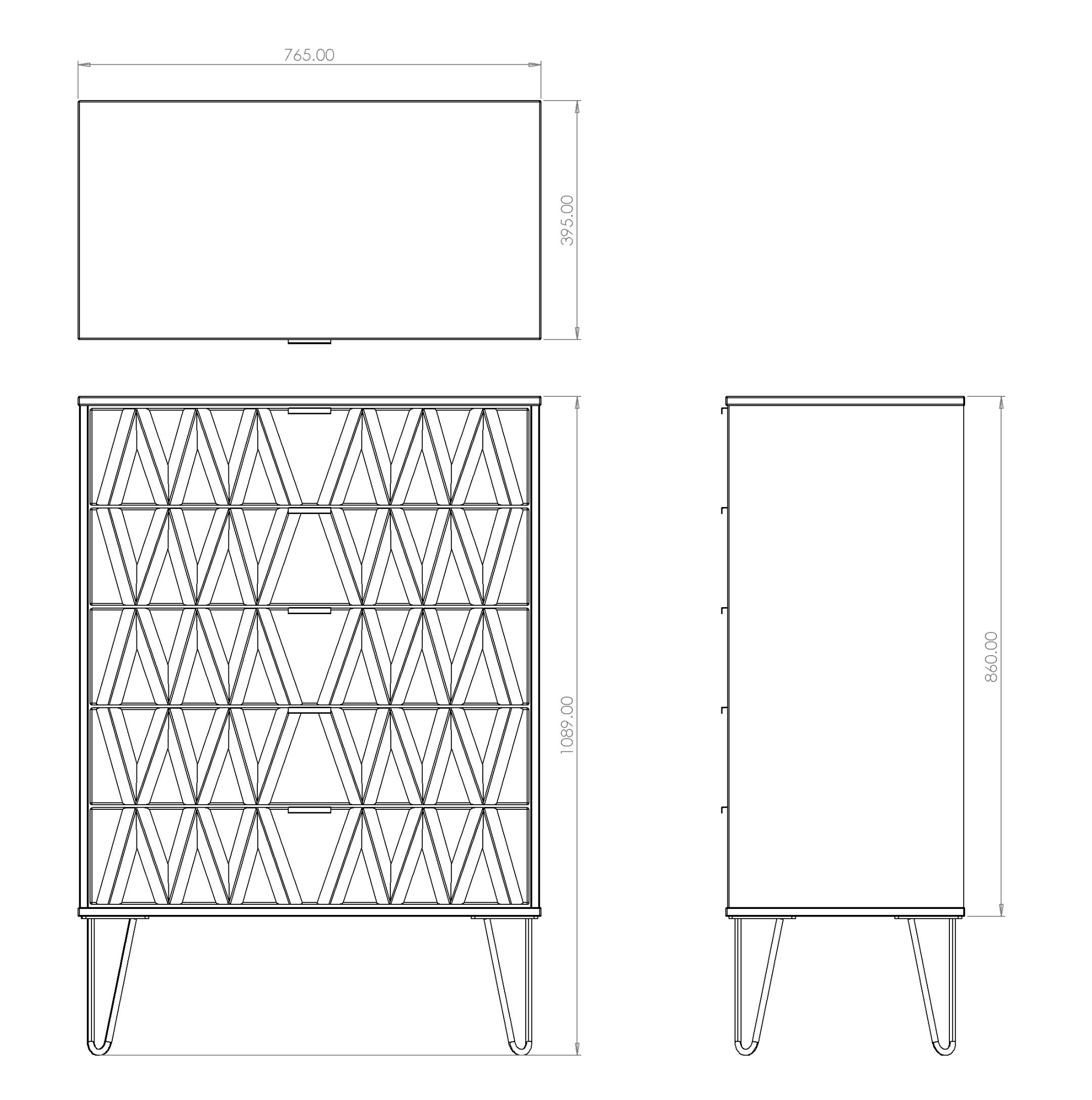 Linear Ready assembled Matt green 5 Drawer Chest of drawers (H)1075mm (W)765mm (D)415mm