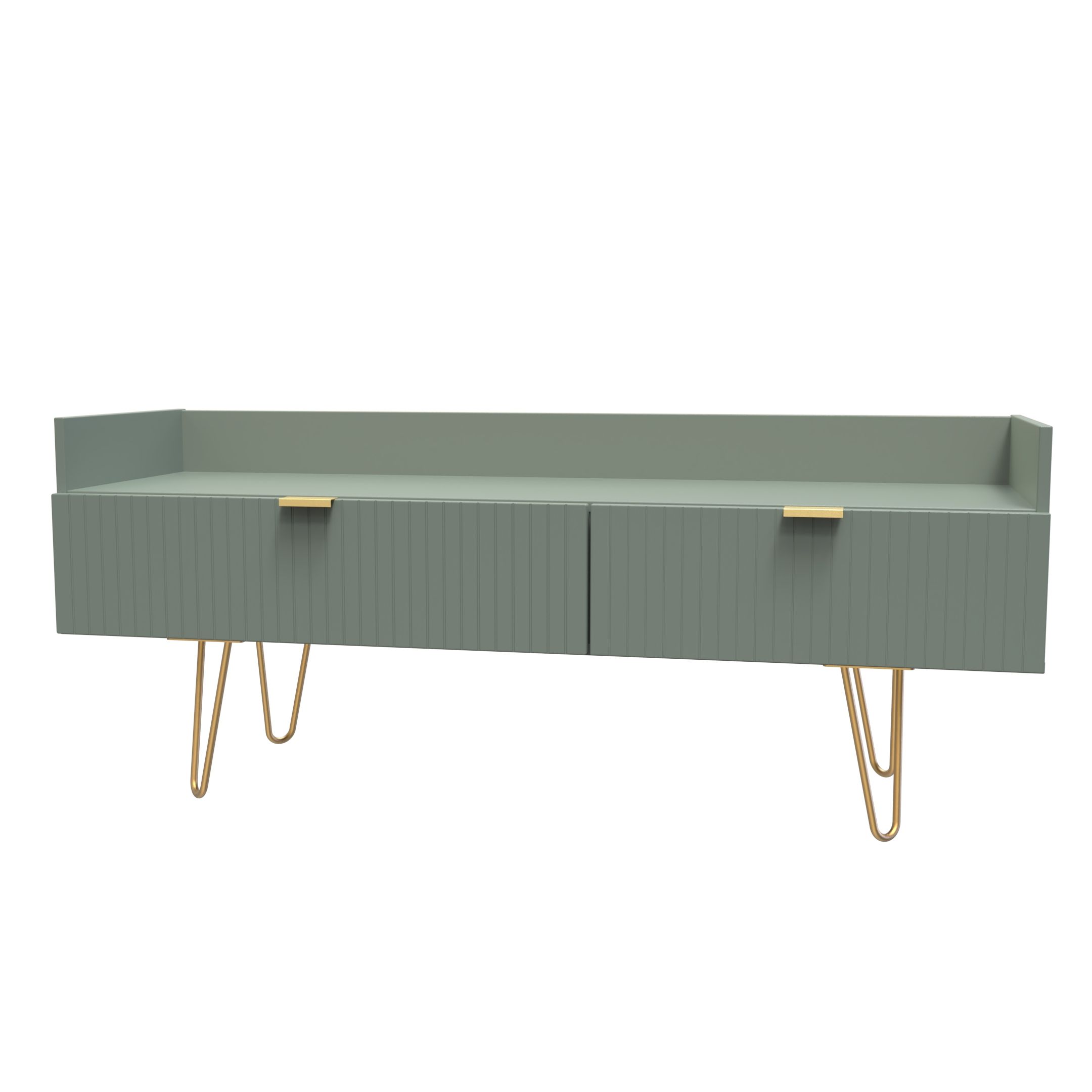 Linear Ready assembled Matt green Media unit with 2 drawers, (H)128cm x (W)51.5cm x (D)39.5cm