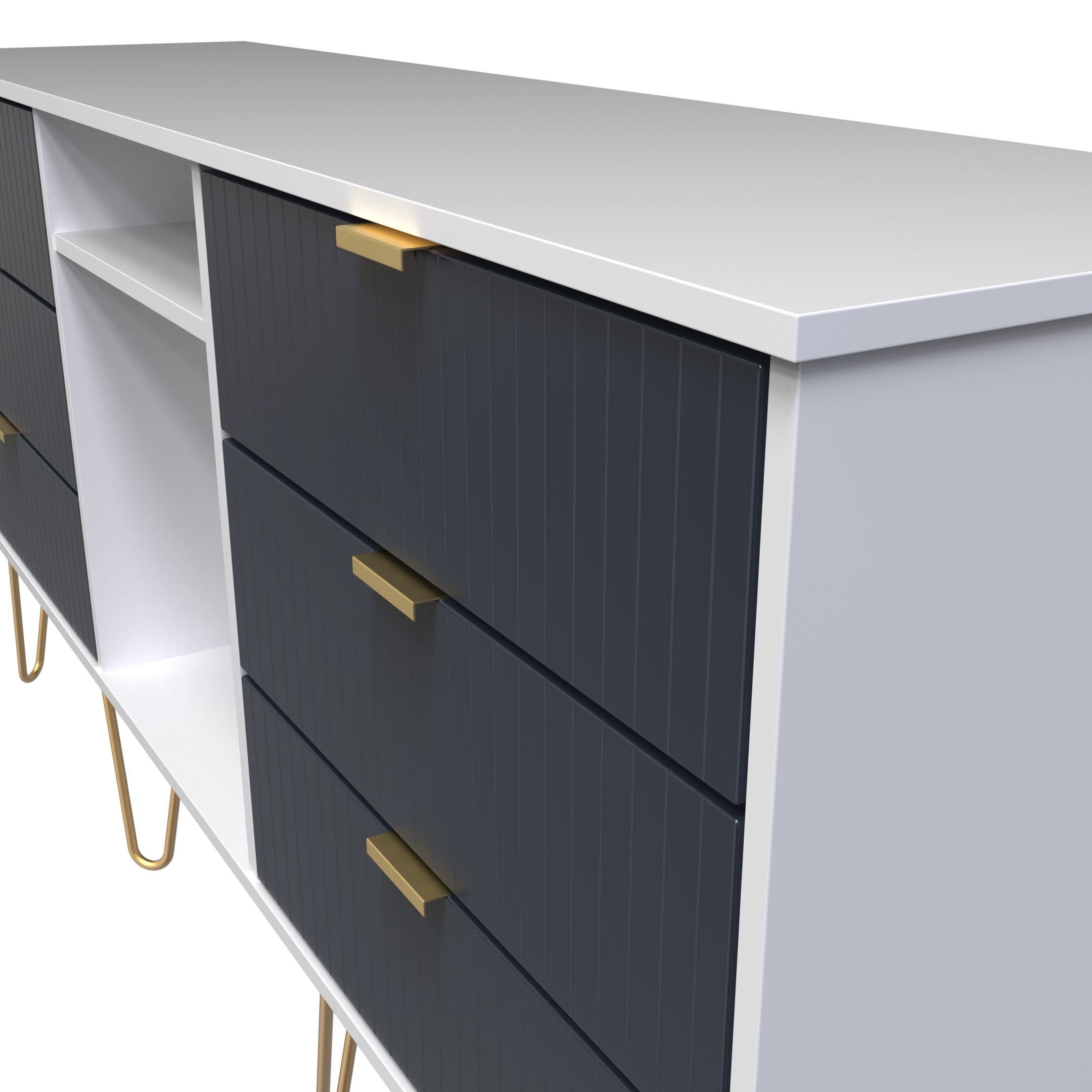 Linear Ready assembled Matt indigo & white Media unit with 2 shelves & 6 drawers, (H)152cm x (W)74cm x (D)39.5cm