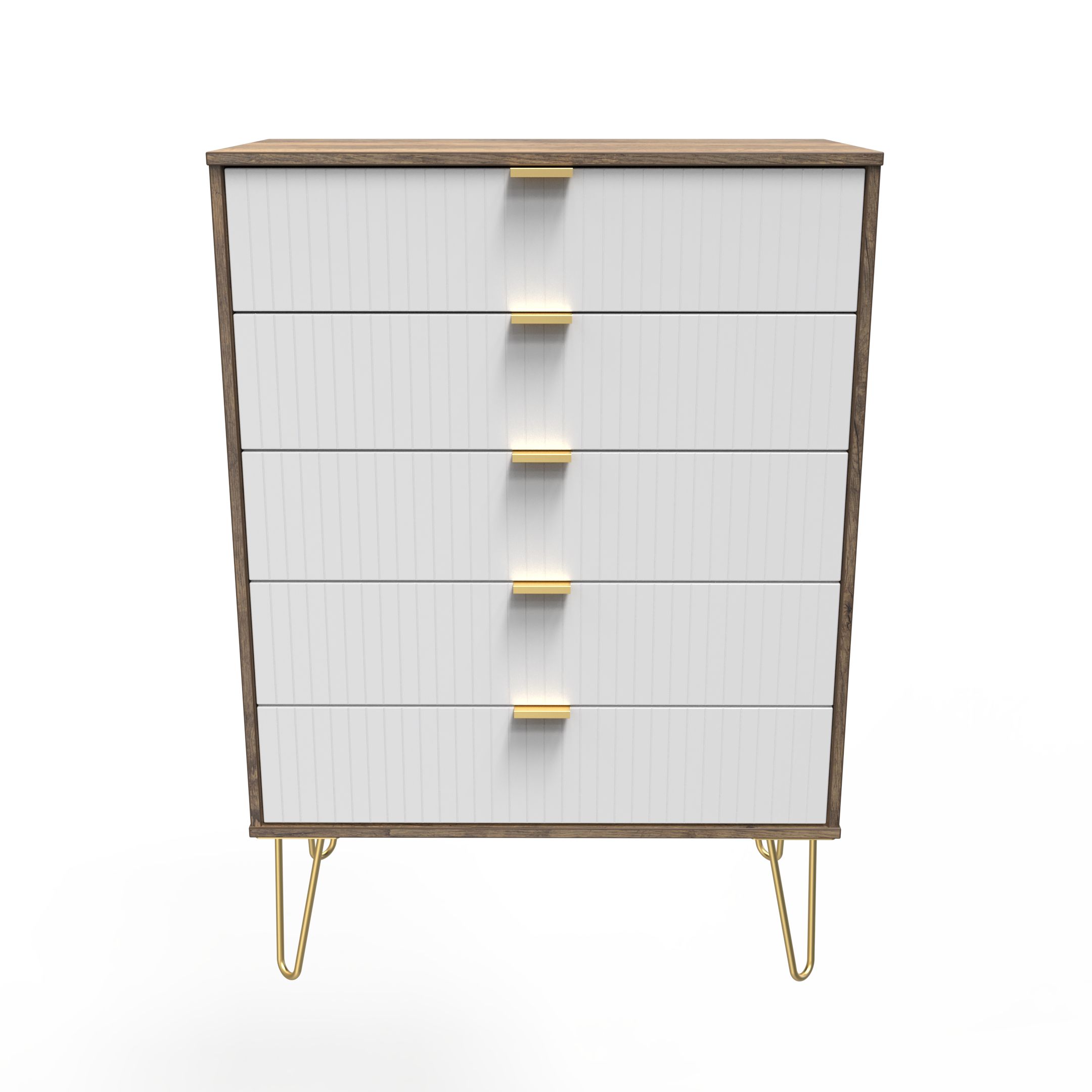 Linear Ready assembled Matt white dark oak effect 5 Drawer Chest of drawers (H)1075mm (W)765mm (D)415mm