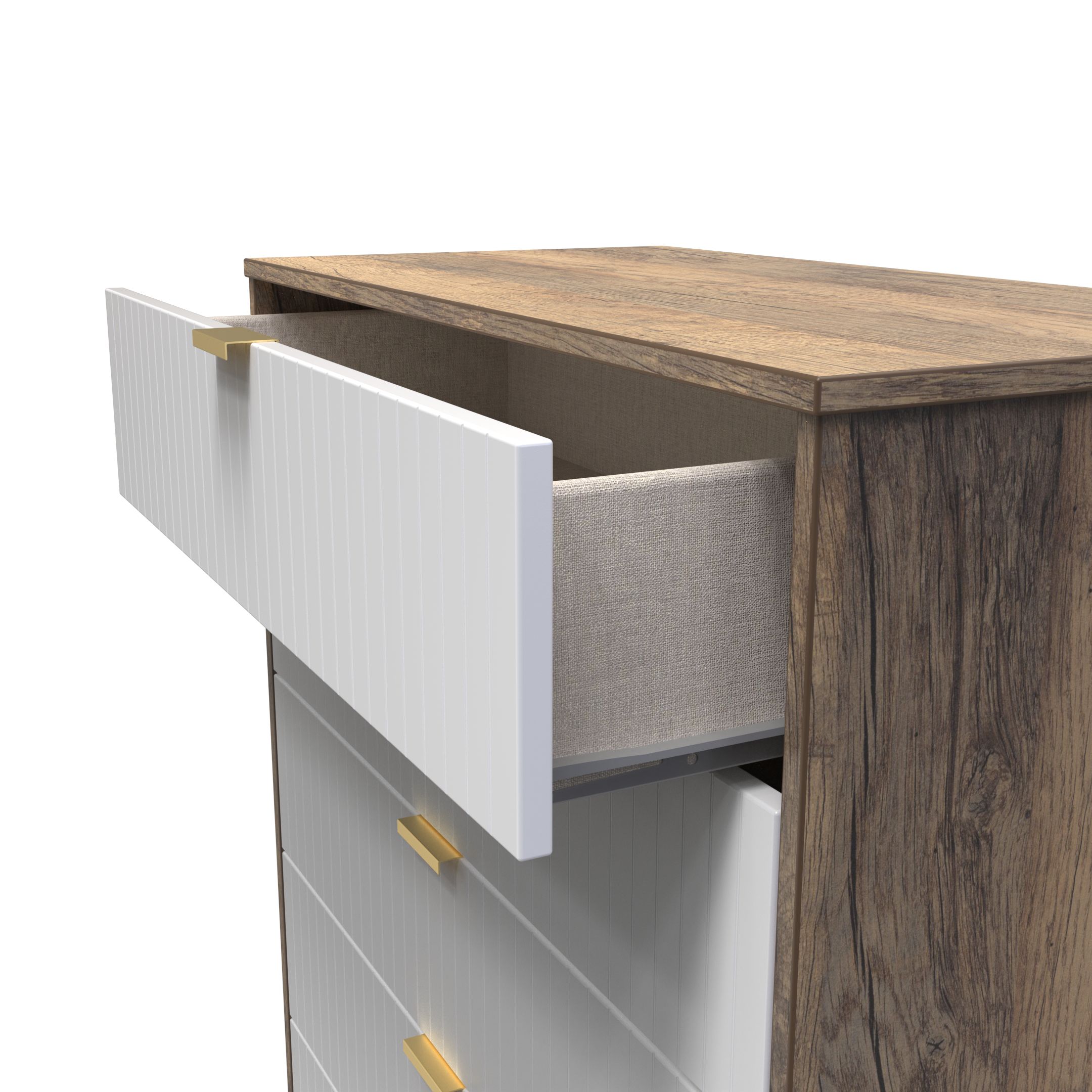 Linear Ready assembled Matt white dark oak effect 5 Drawer Chest of drawers (H)1075mm (W)765mm (D)415mm