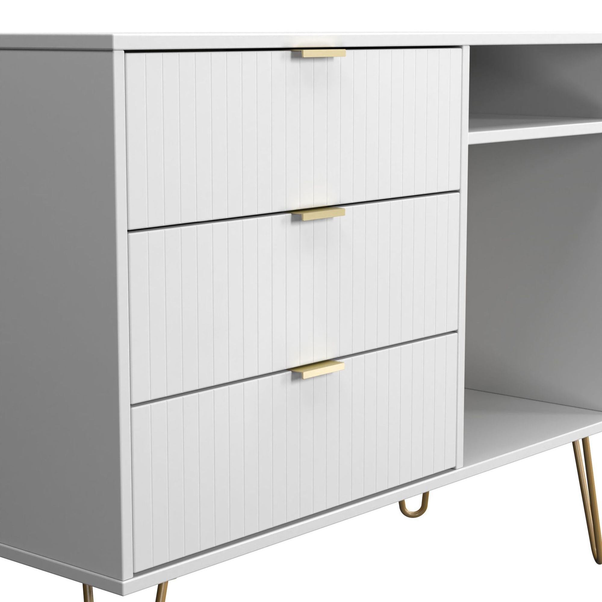 Linear Ready assembled Matt white Media unit with 2 shelves & 3 drawers, (H)97cm x (W)74cm x (D)39.5cm
