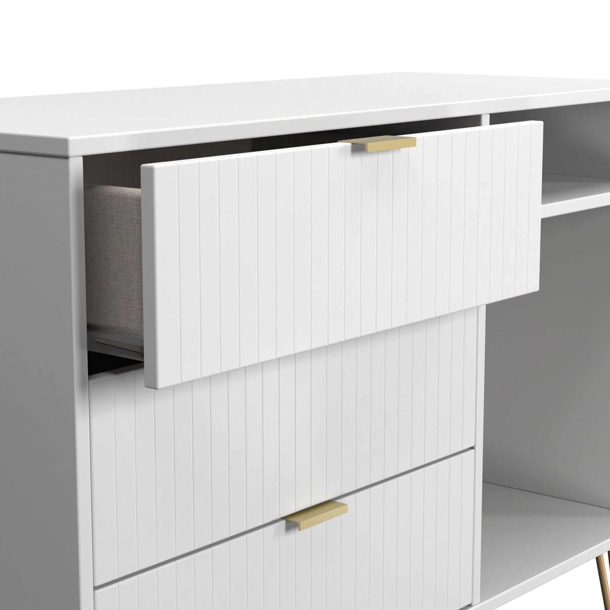 Linear Ready assembled Matt white Media unit with 2 shelves & 3 drawers, (H)97cm x (W)74cm x (D)39.5cm