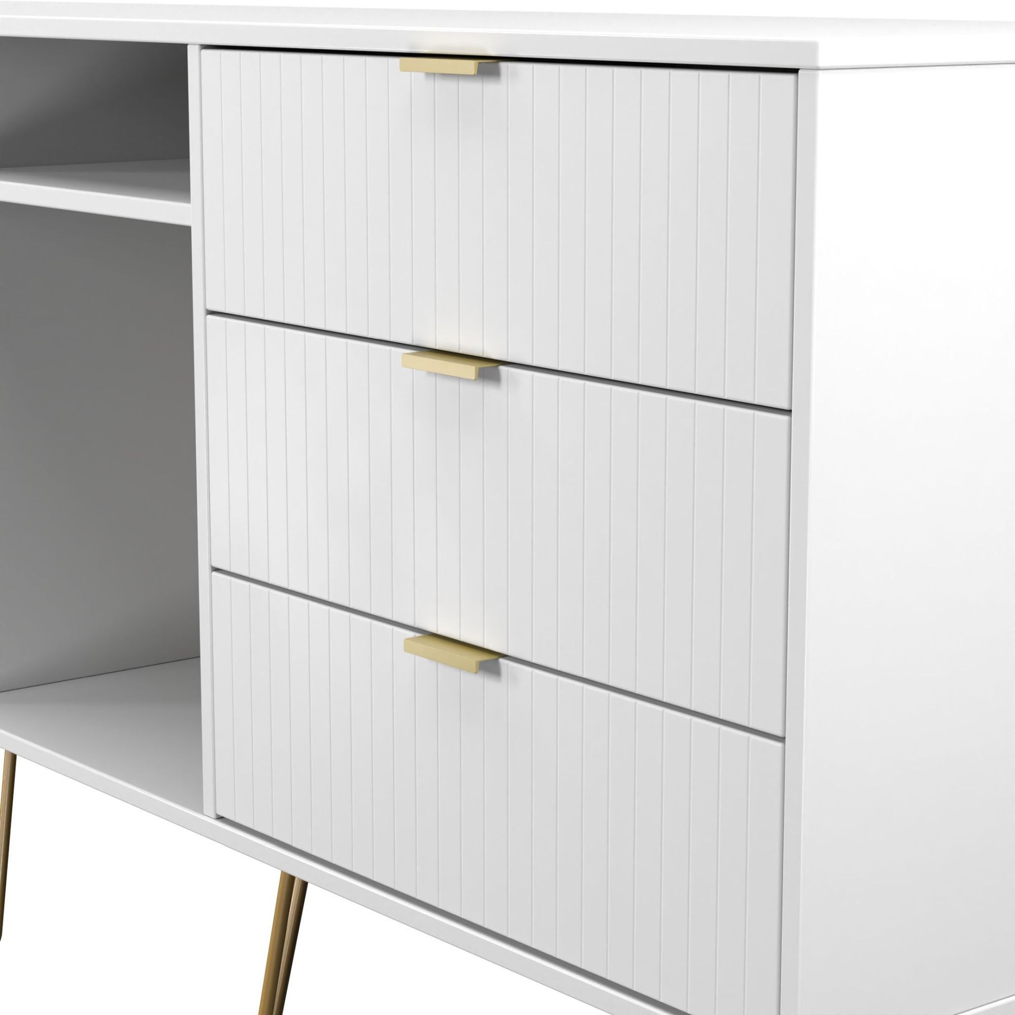 Linear Ready assembled Matt white Media unit with 2 shelves & 6 drawers, (H)152cm x (W)74cm x (D)39.5cm
