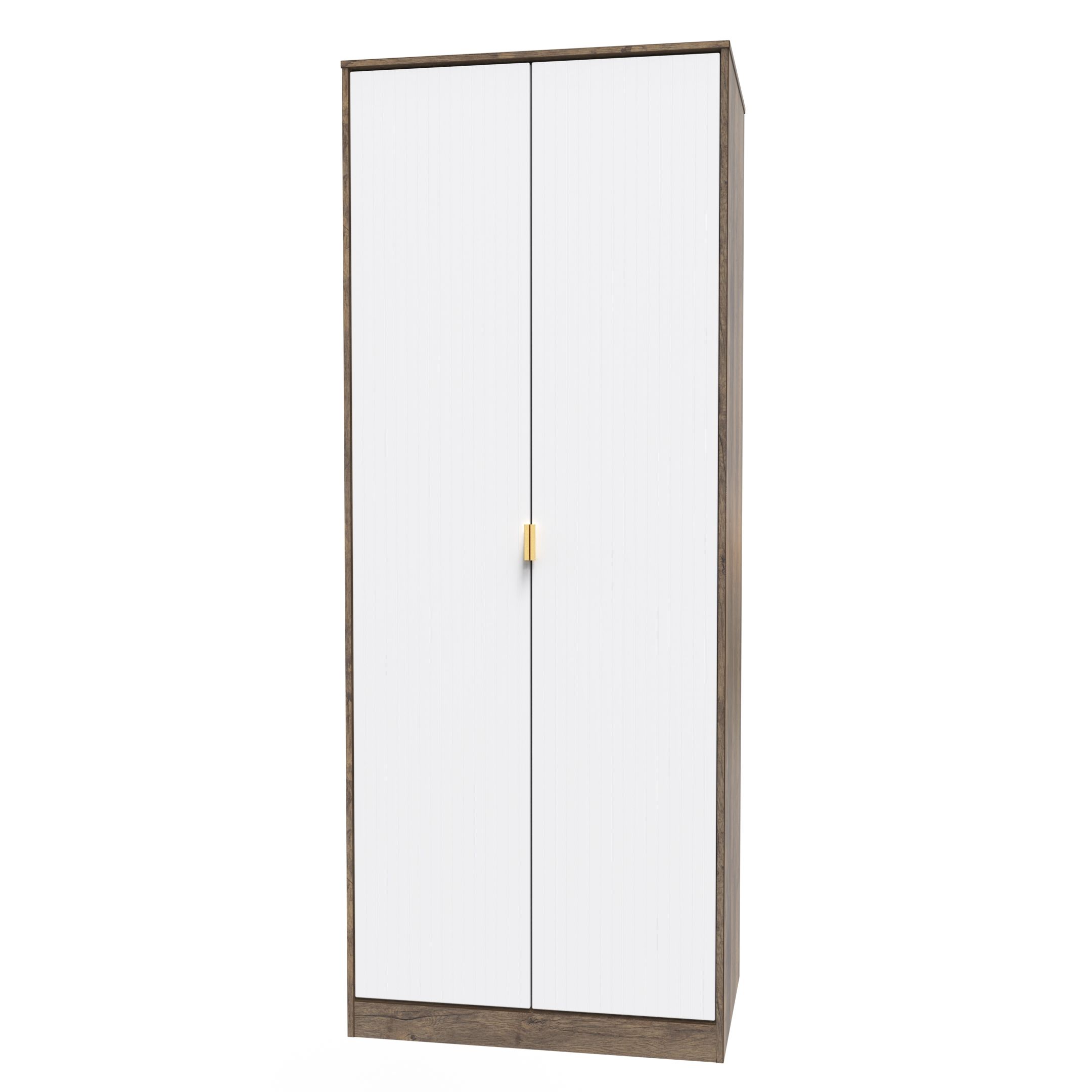 Linear Ready assembled Modern Matt white & oak Tall Double Wardrobe (H)1970mm (W)740mm (D)530mm