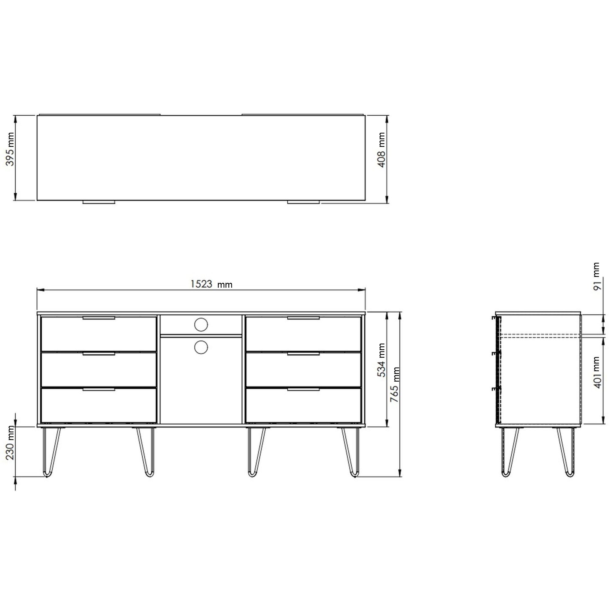 Linear Ready assembled White oak effect Media unit with 2 shelves & 6 drawers, (H)152cm x (W)74cm x (D)39.5cm