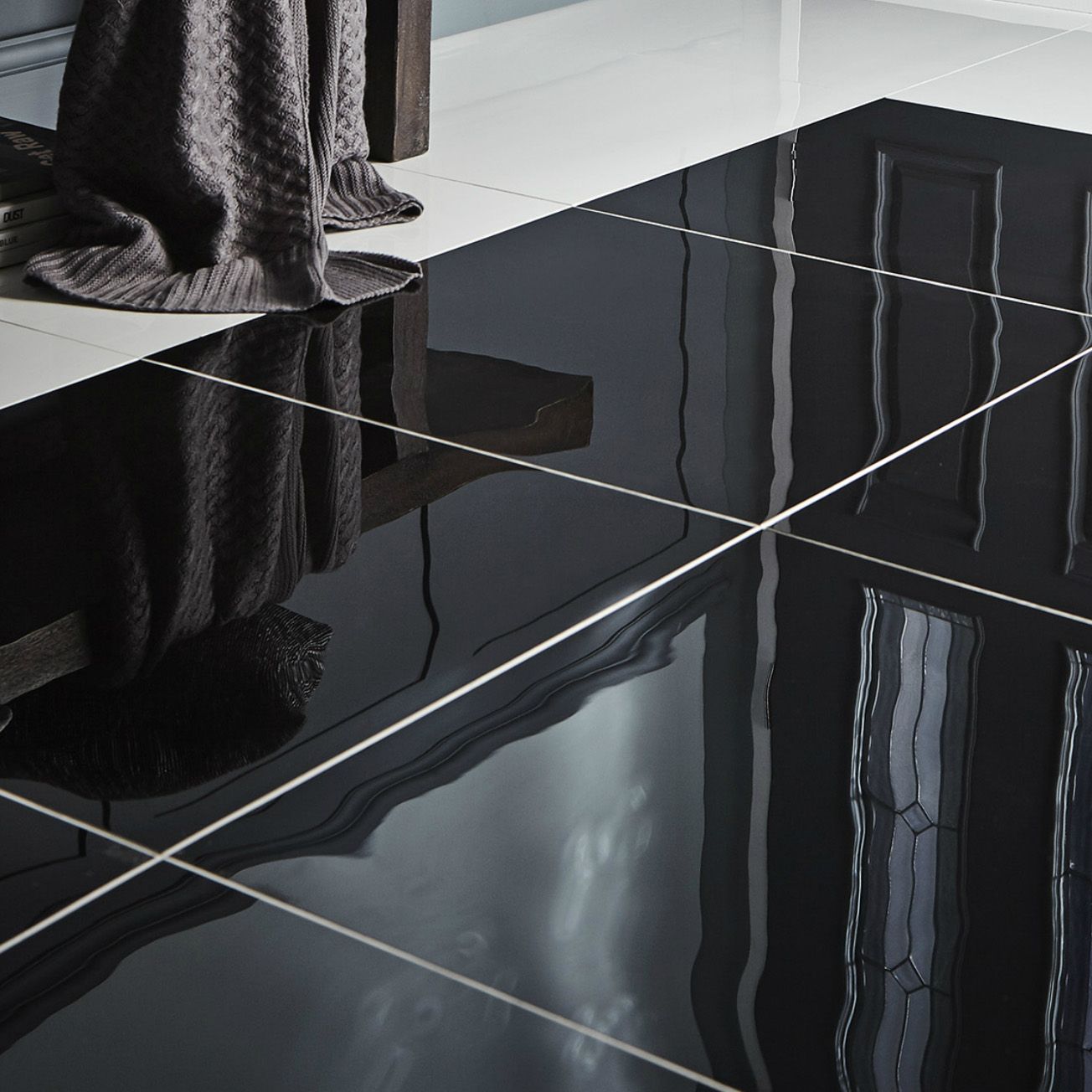 Livourne Black High gloss Stone effect Porcelain Wall & floor Tile, Pack of 3, (L)600mm (W)600mm