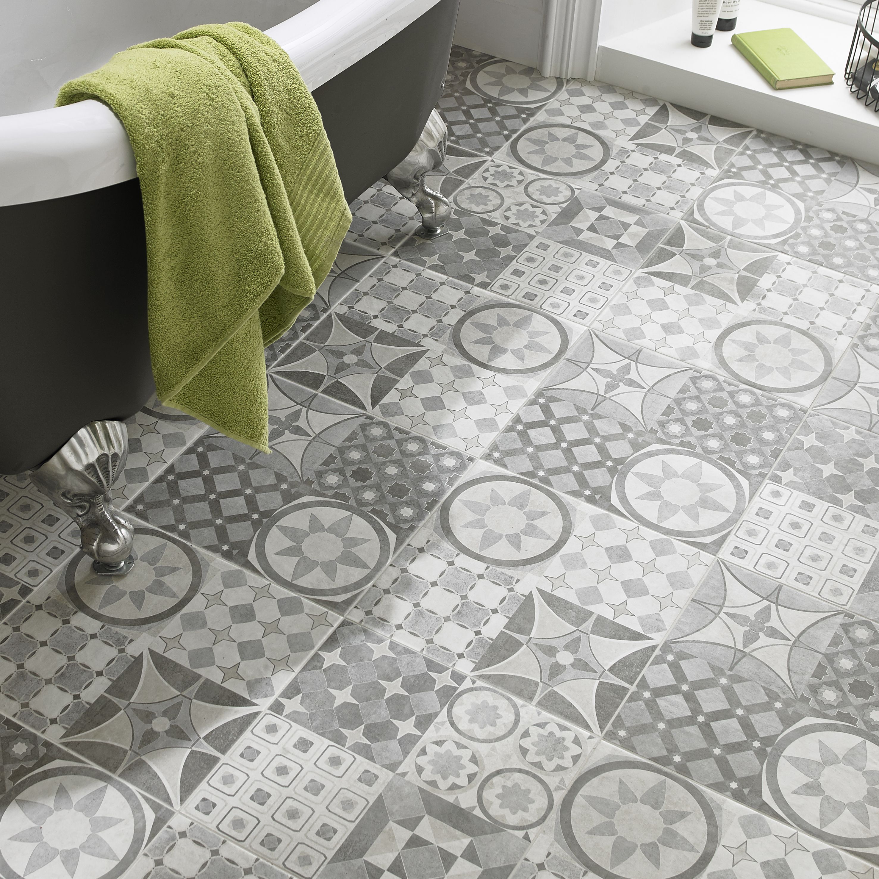 Grey patterned floor deals tiles