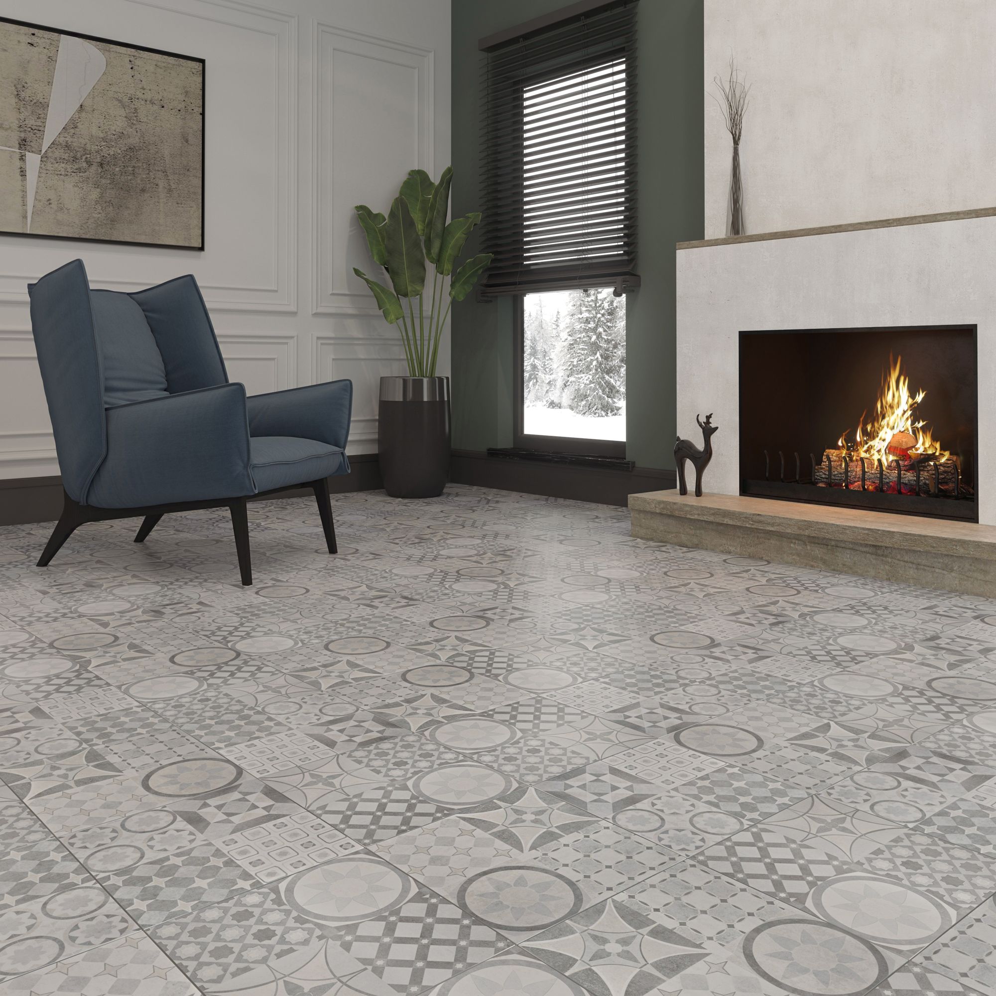 Lofthouse Grey Matt Plain patchwork Stone effect Ceramic Indoor Wall & floor Tile Sample