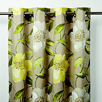 Louga Green, grey & yellow Floral Unlined Eyelet Curtain (W)140cm (L)260cm, Single