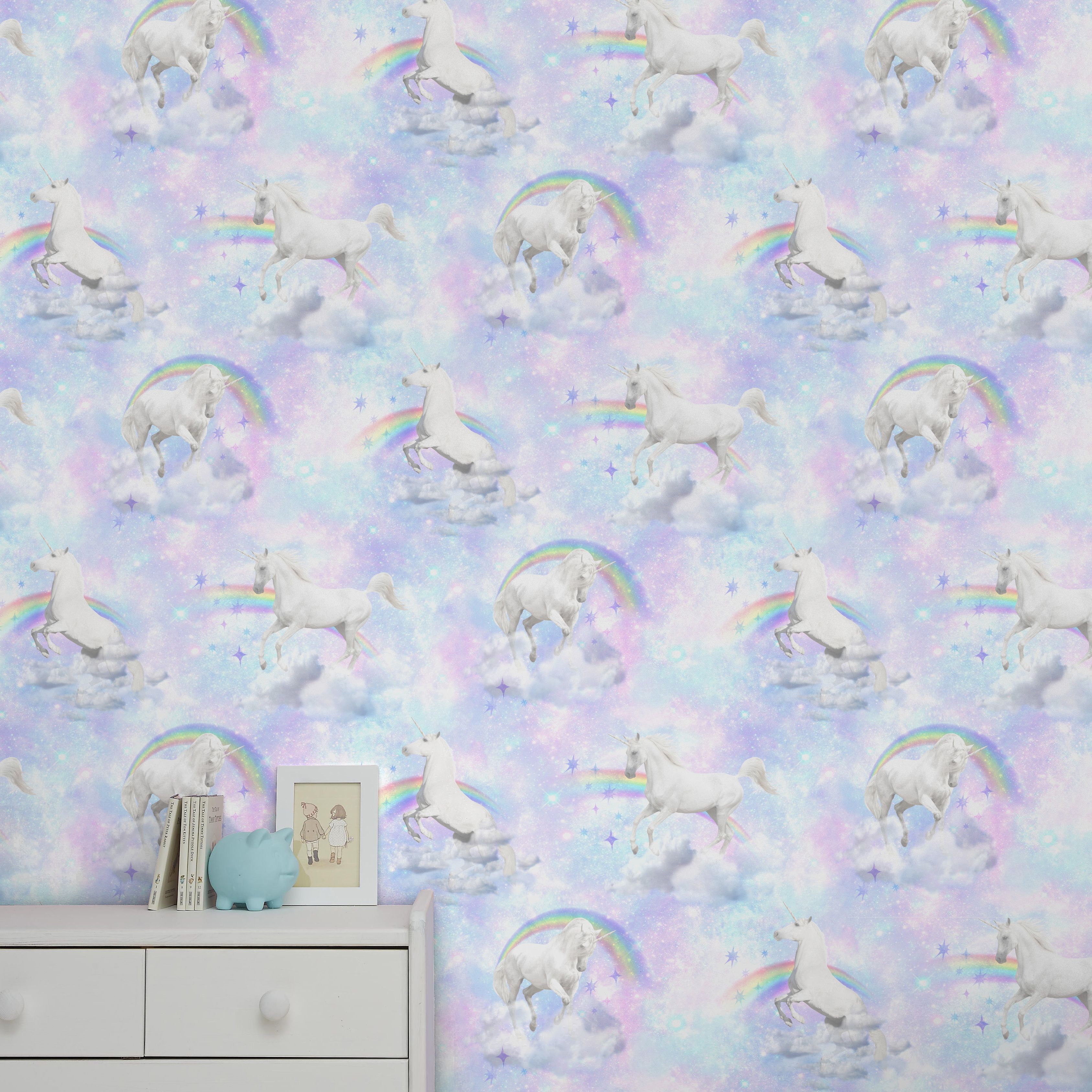 Lovoa Pink & purple Glitter effect Unicorn Smooth Wallpaper