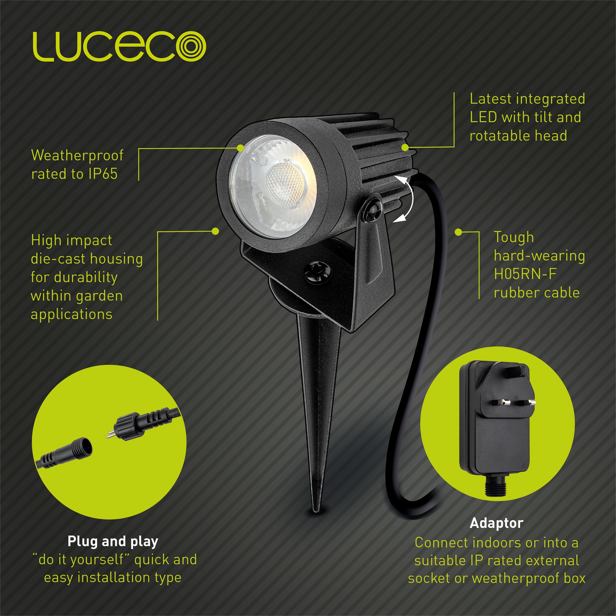 Luceco Black Spike light of 4 Tradepoint