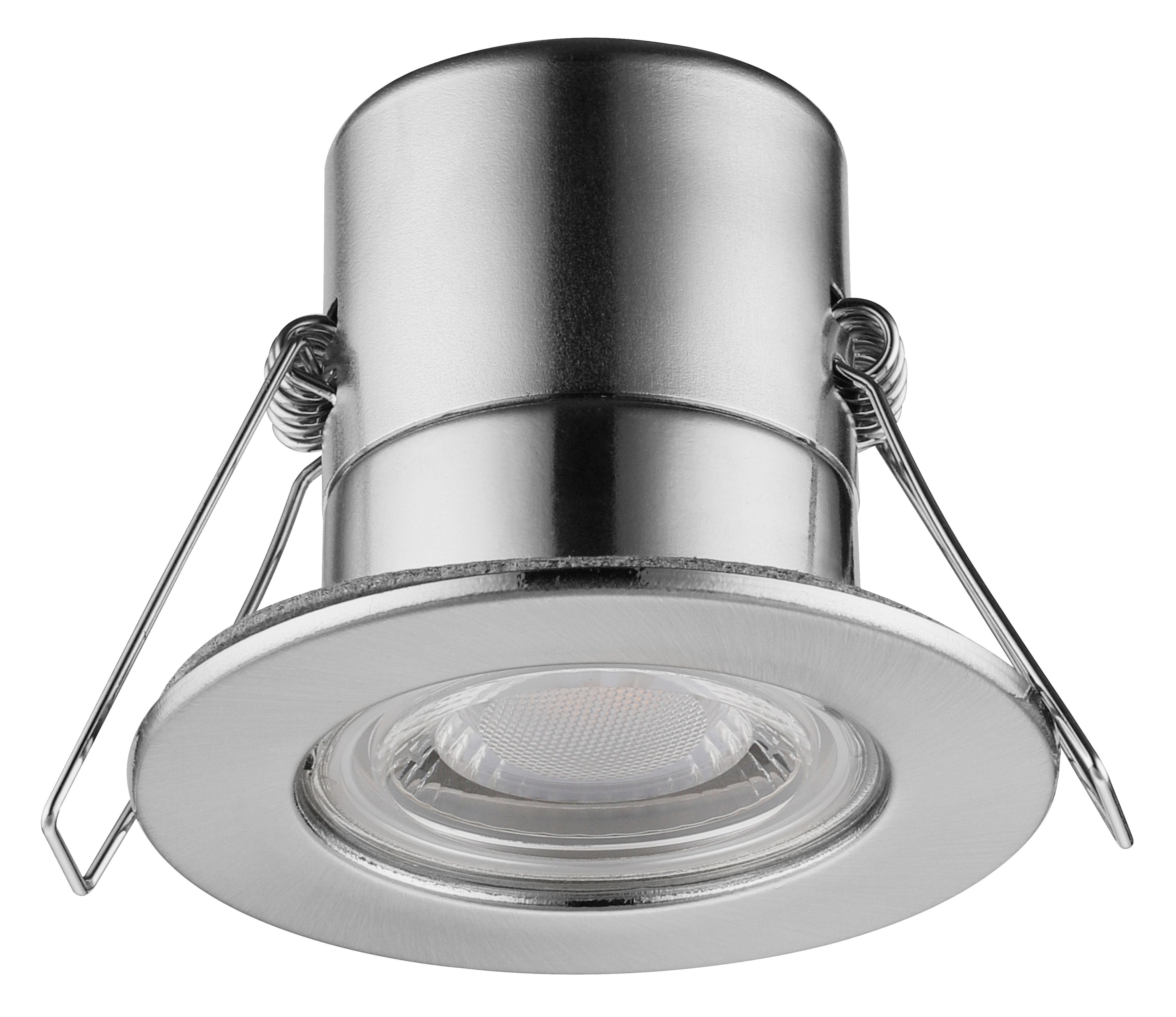 Luceco Eco Matt Silver Stainless steel effect Fixed LED Fire-rated Cool white Downlight 5W IP65, Pack of 6