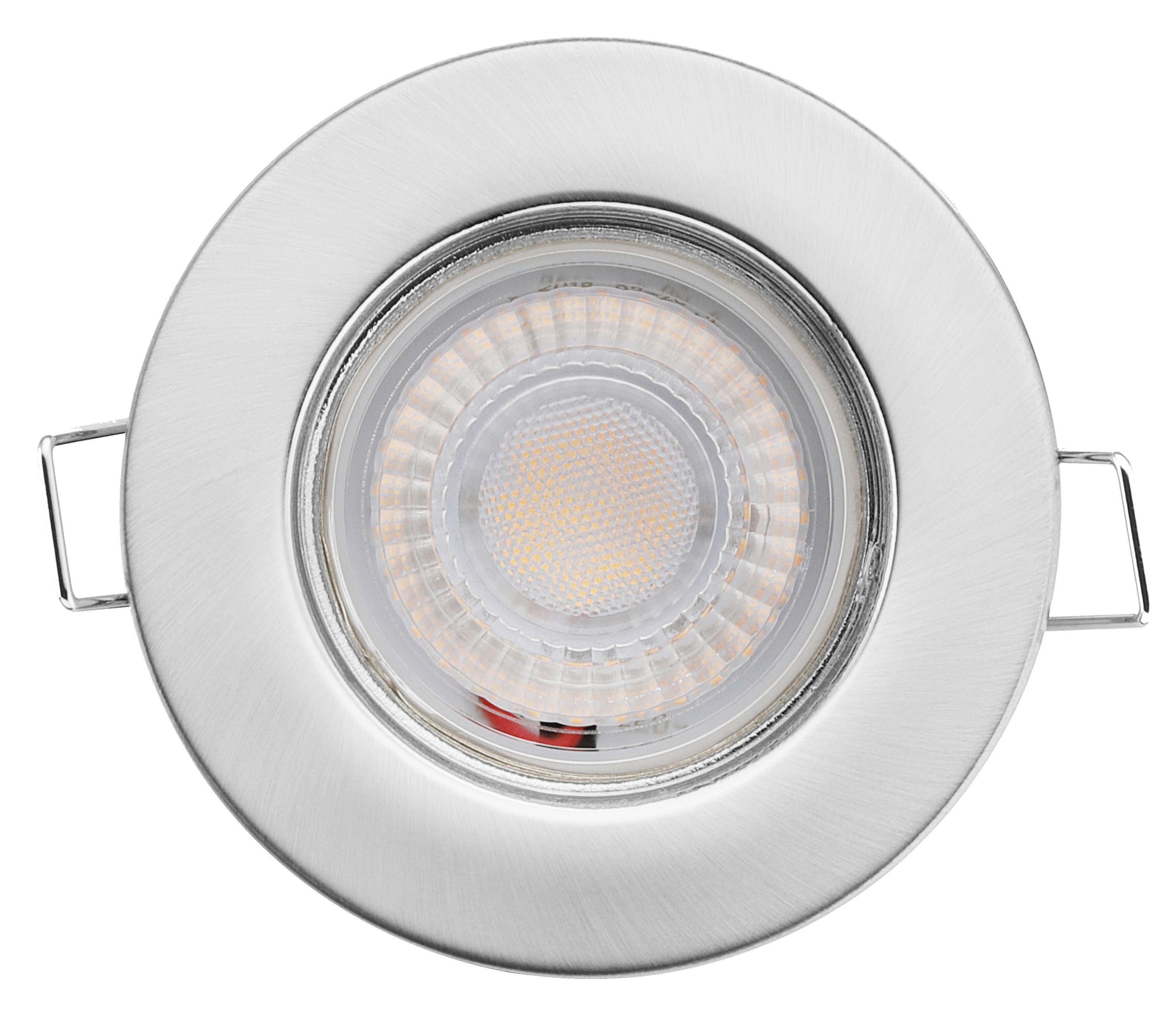 Luceco Eco Matt Silver Stainless steel effect Fixed LED Fire-rated Cool white Downlight 5W IP65, Pack of 6