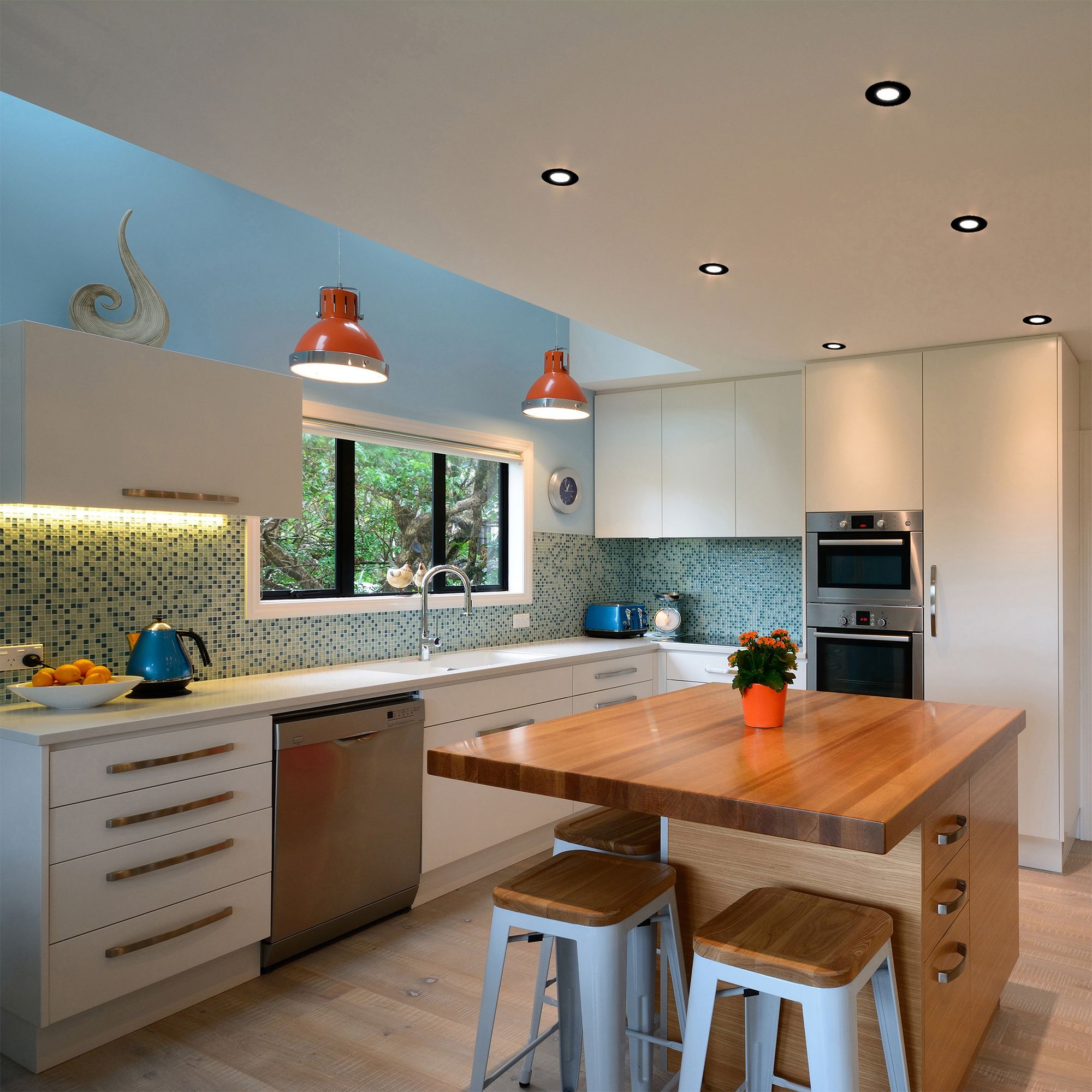Luceco F-ECO Matt Black Fixed LED Fire-rated Warm white Downlight 60W IP65