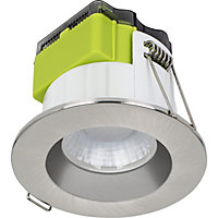 Luceco FType Mk2 Brushed Steel effect Fixed LED Fire-rated Warm white Downlight 60W IP65, Pack of 6