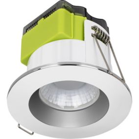 Luceco FType Mk2 Polished Chrome effect Fixed LED Fire-rated Warm white Downlight 60W IP65, Pack of 6