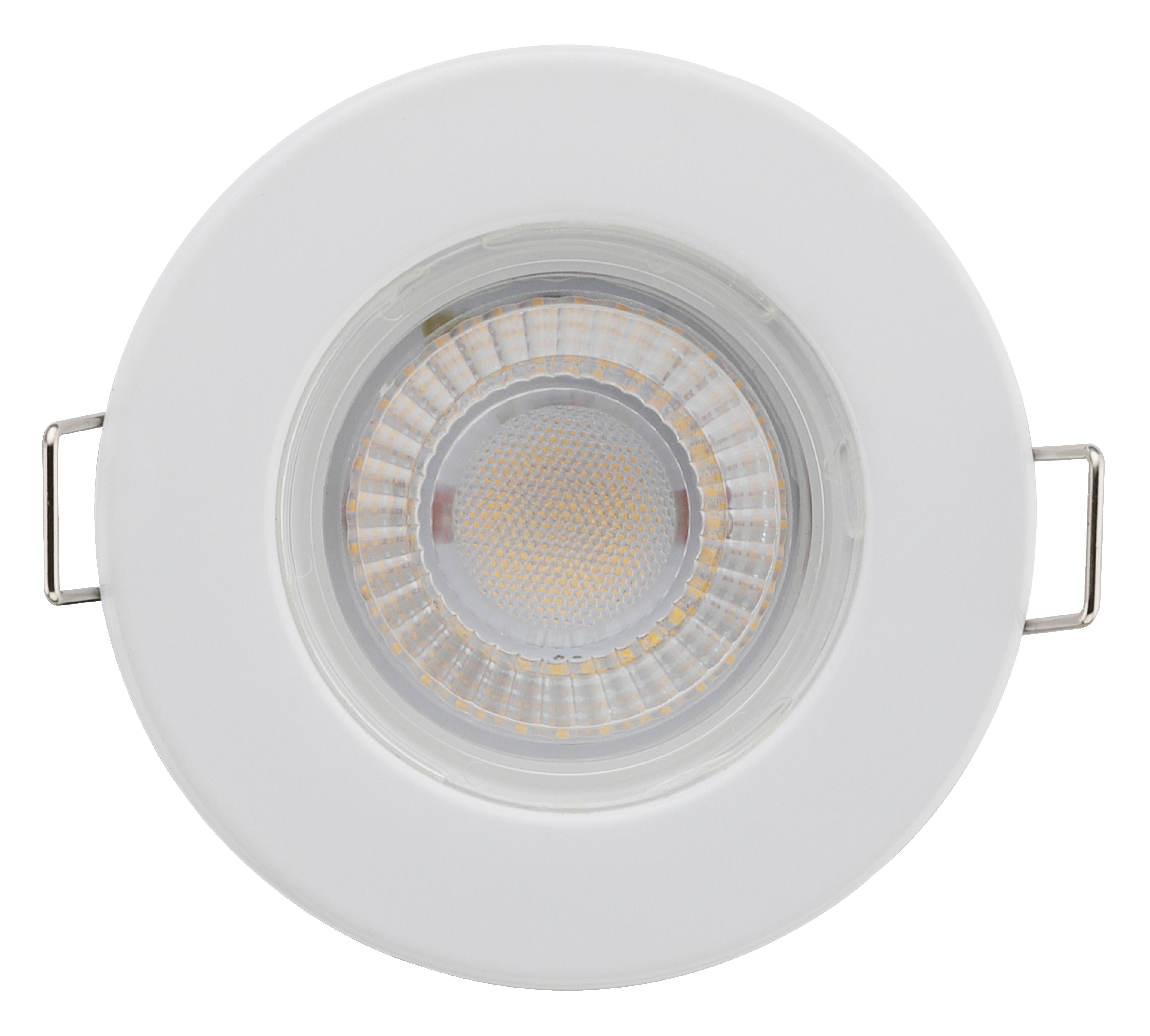 Luceco Matt White Fixed LED Fire-rated Warm white Downlight 5W IP65, Pack of 6
