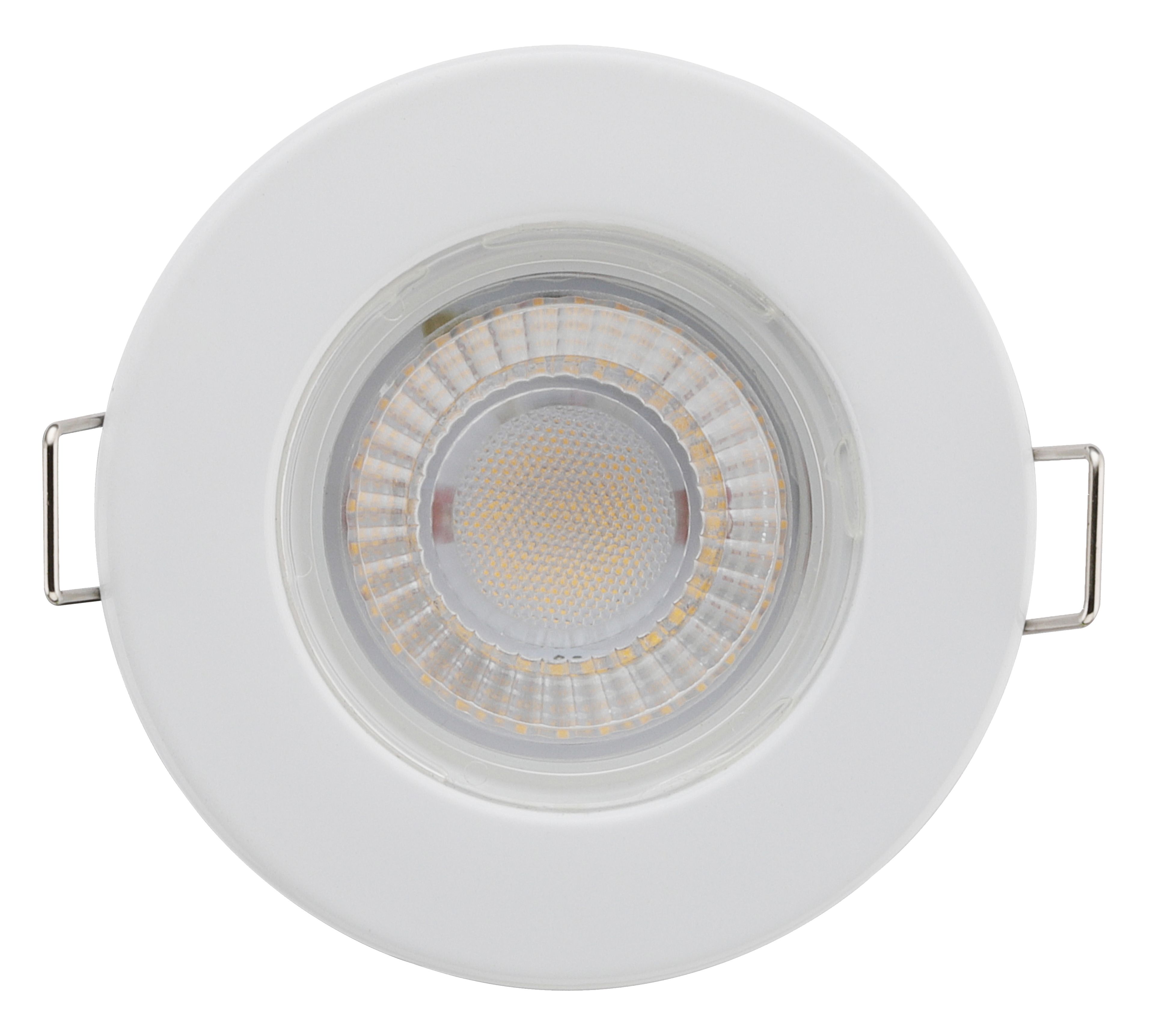 Luceco Matt White Fixed LED Fire-rated Warm white Downlight 5W IP65